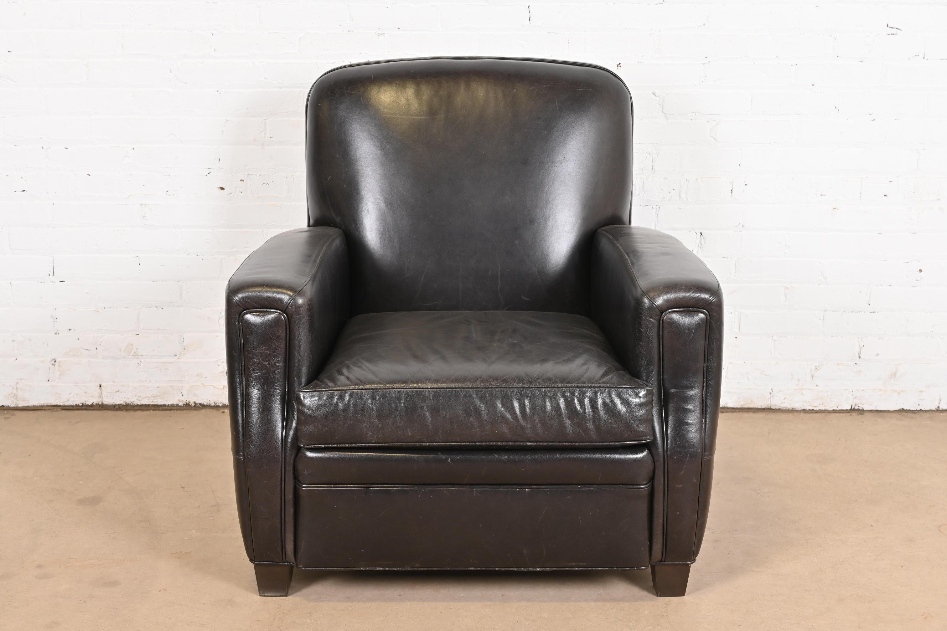Modern Art Deco Black Leather Lounge Chair In Good Condition For Sale In South Bend, IN