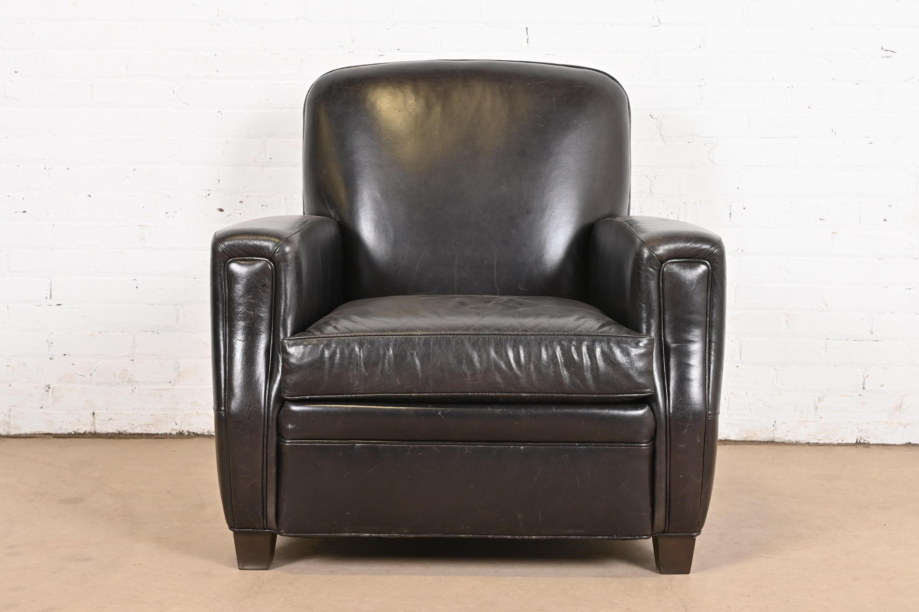 Late 20th Century Modern Art Deco Black Leather Lounge Chair For Sale