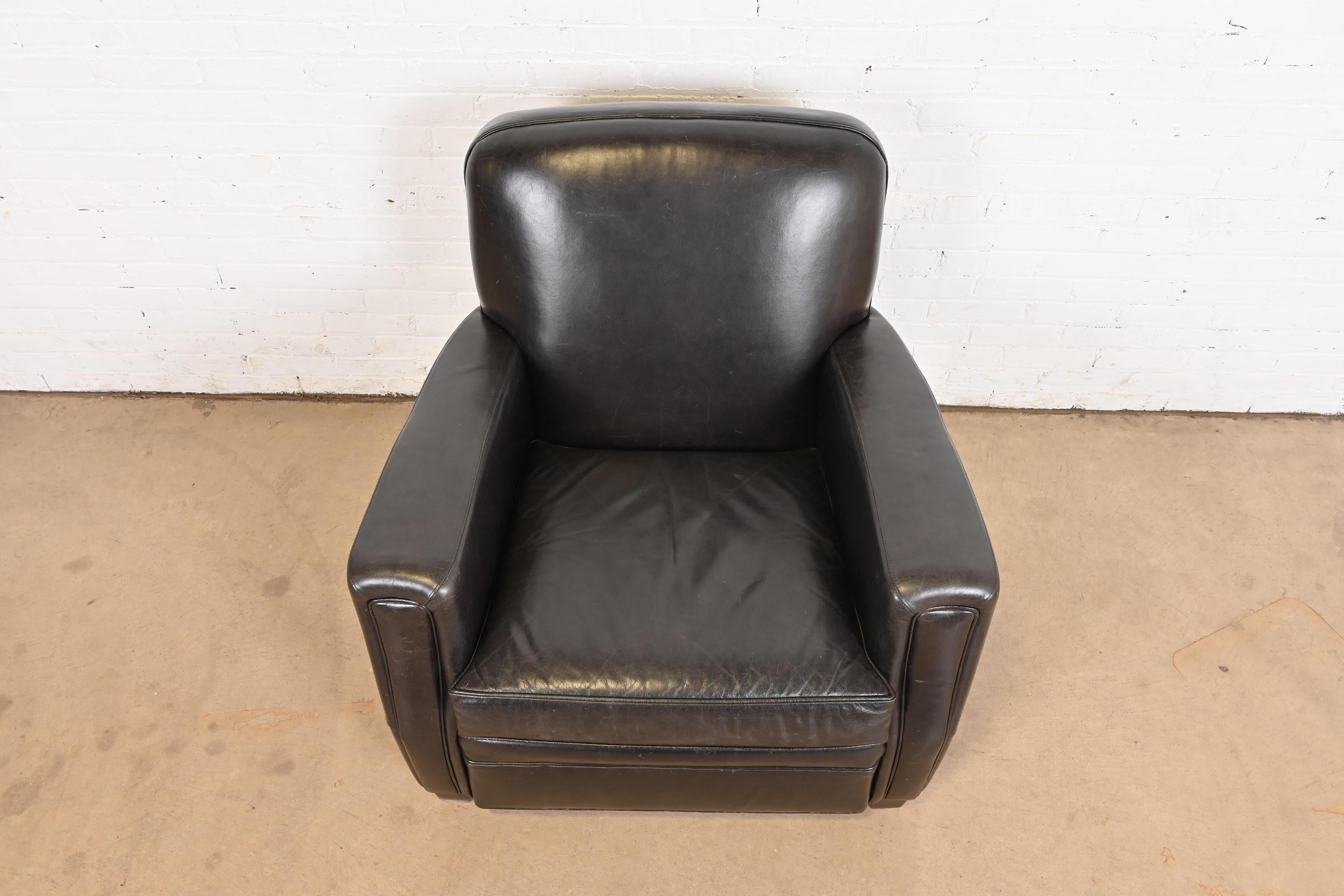 Modern Art Deco Black Leather Lounge Chair For Sale 1