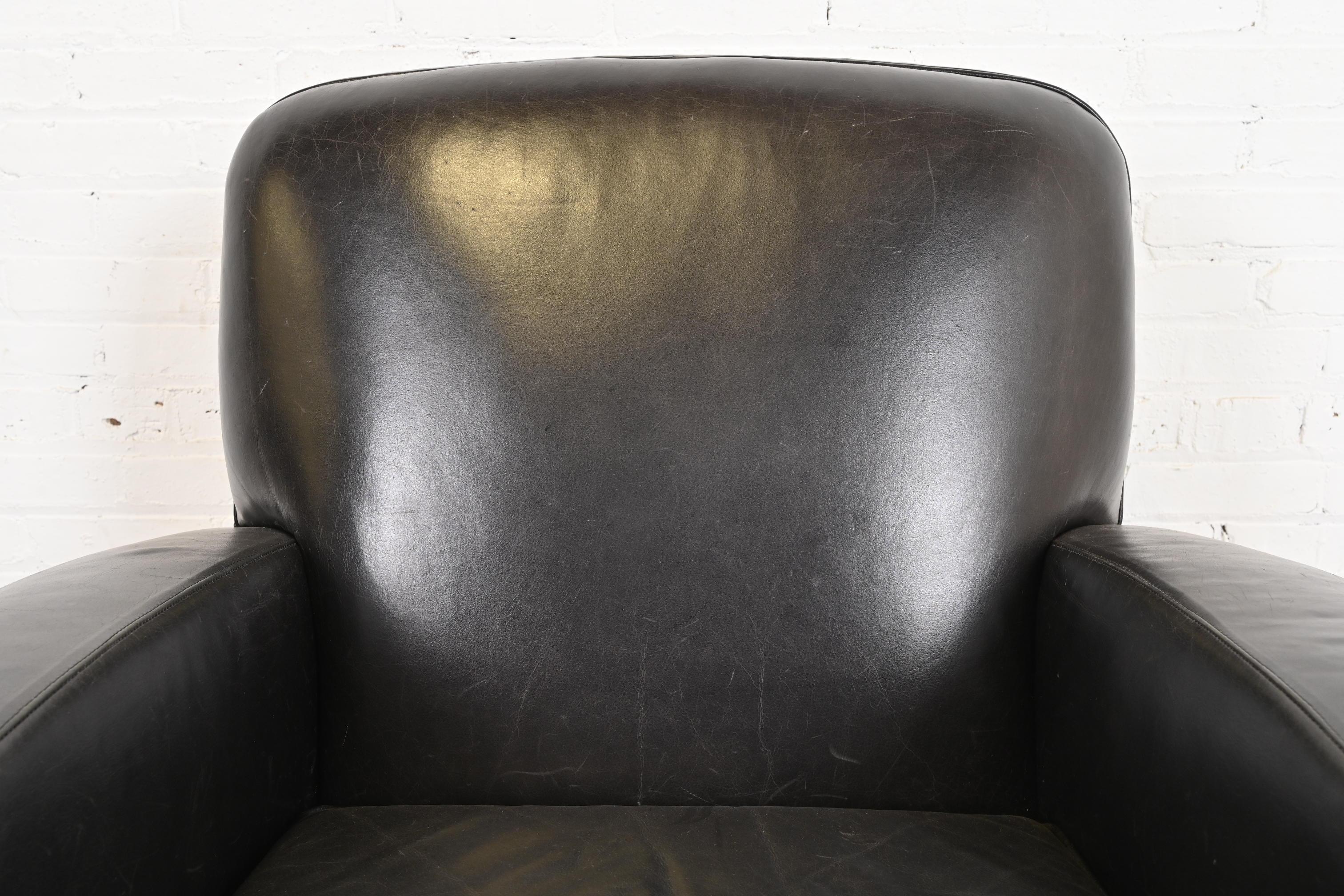 Modern Art Deco Black Leather Lounge Chair For Sale 2