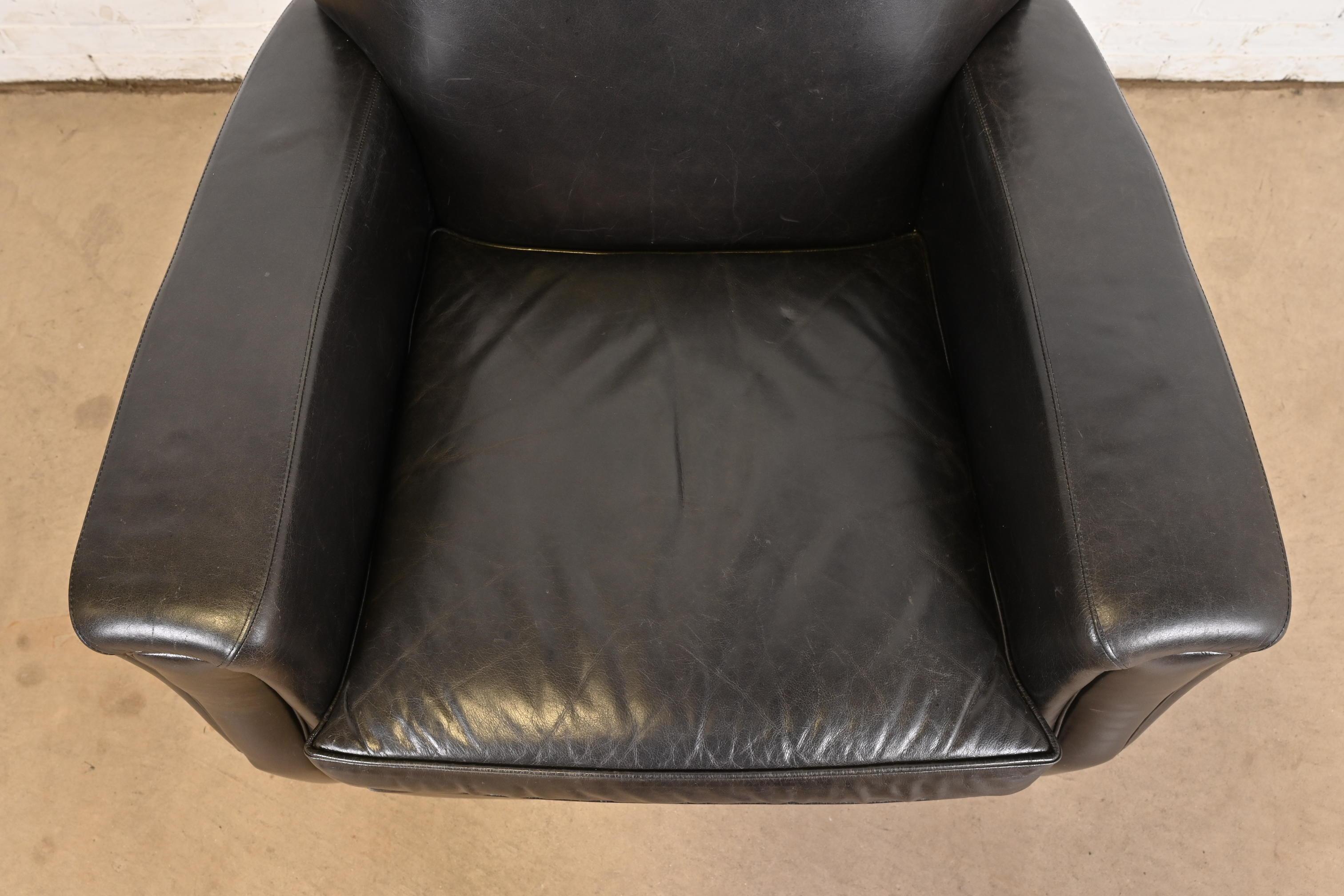 Modern Art Deco Black Leather Lounge Chair For Sale 4
