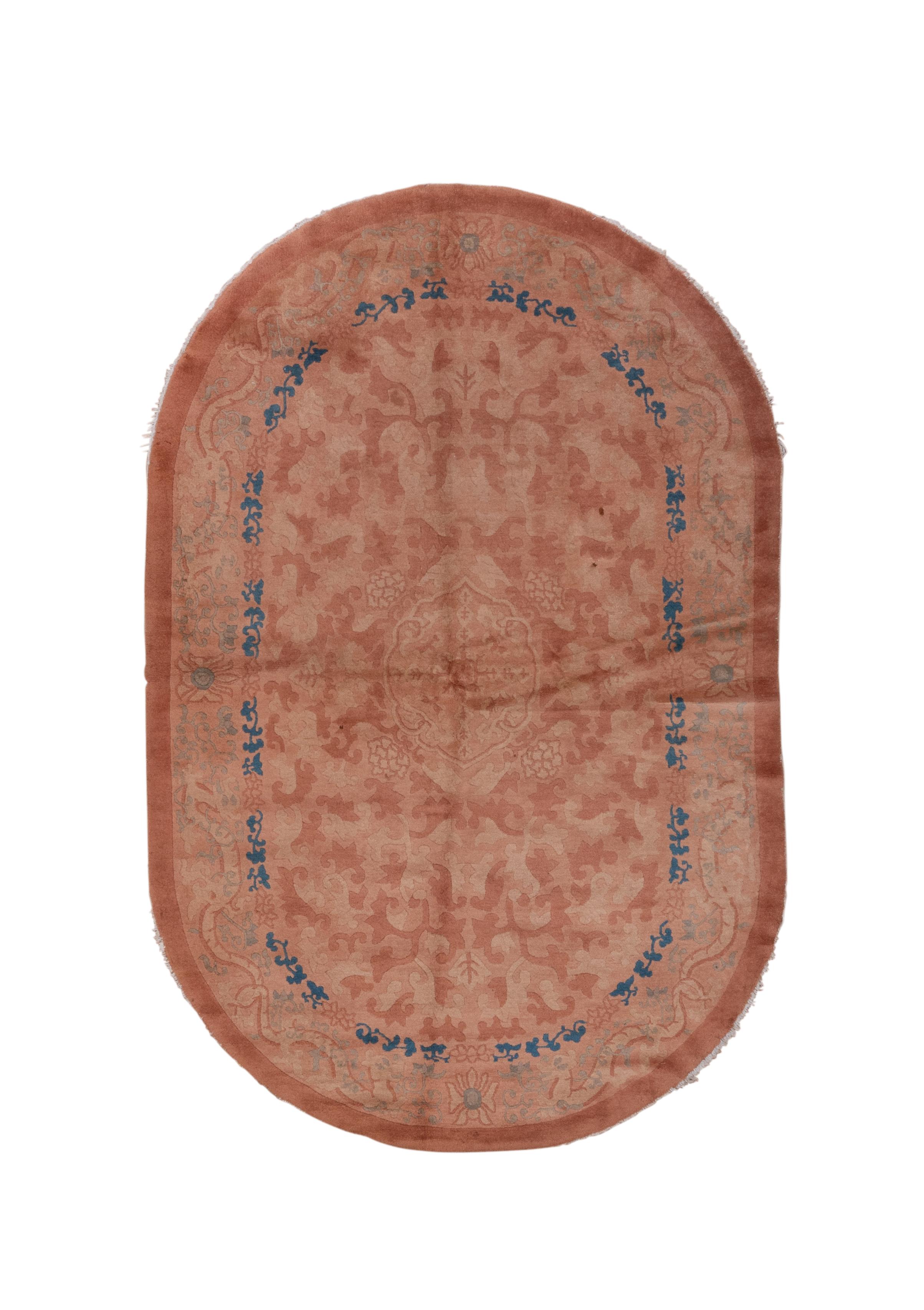 Modern Art Deco Chinese Oval Rug
Salmon color
5'2x8.