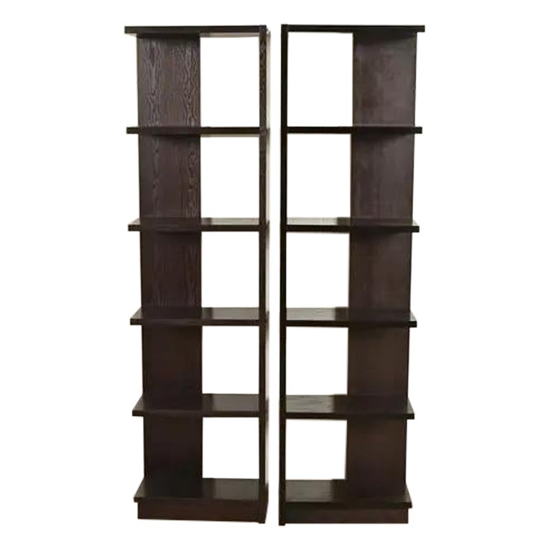 Modern Art Deco Dark Oak Modular Étagères or Bookcases, Pair