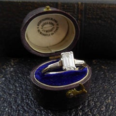 Modern Art Deco Emerald Cut Diamond Ring, Tapered Baguette Diamond Shoulders