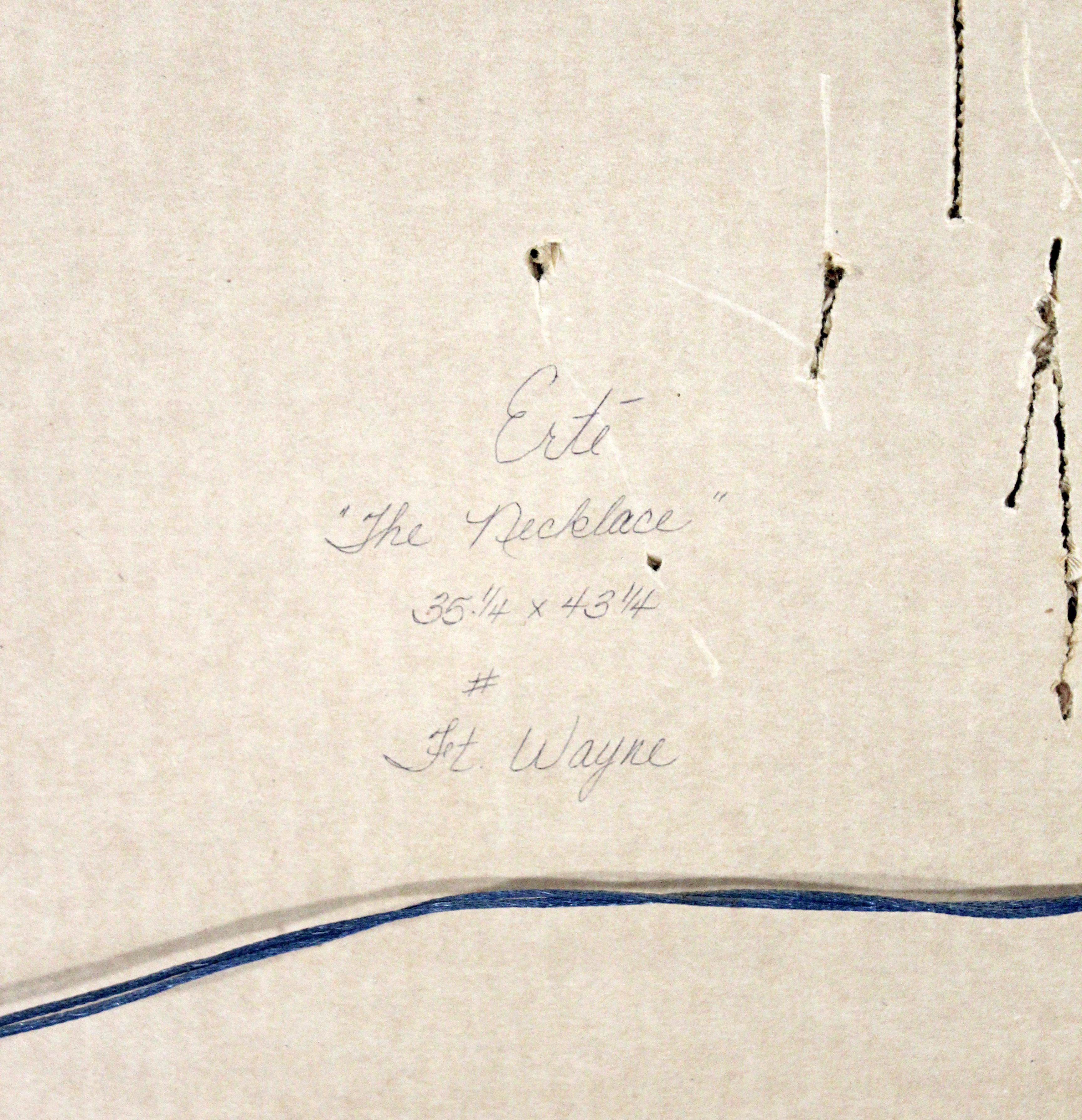 Modern Art Deco Framed Serigraph Necklace Signed Erte 153/300 Gold Foil, 1992 2