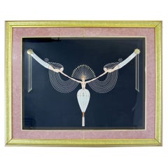 Modern Art Deco Framed Serigraph Necklace Signed Erte 153/300 Gold Foil, 1992