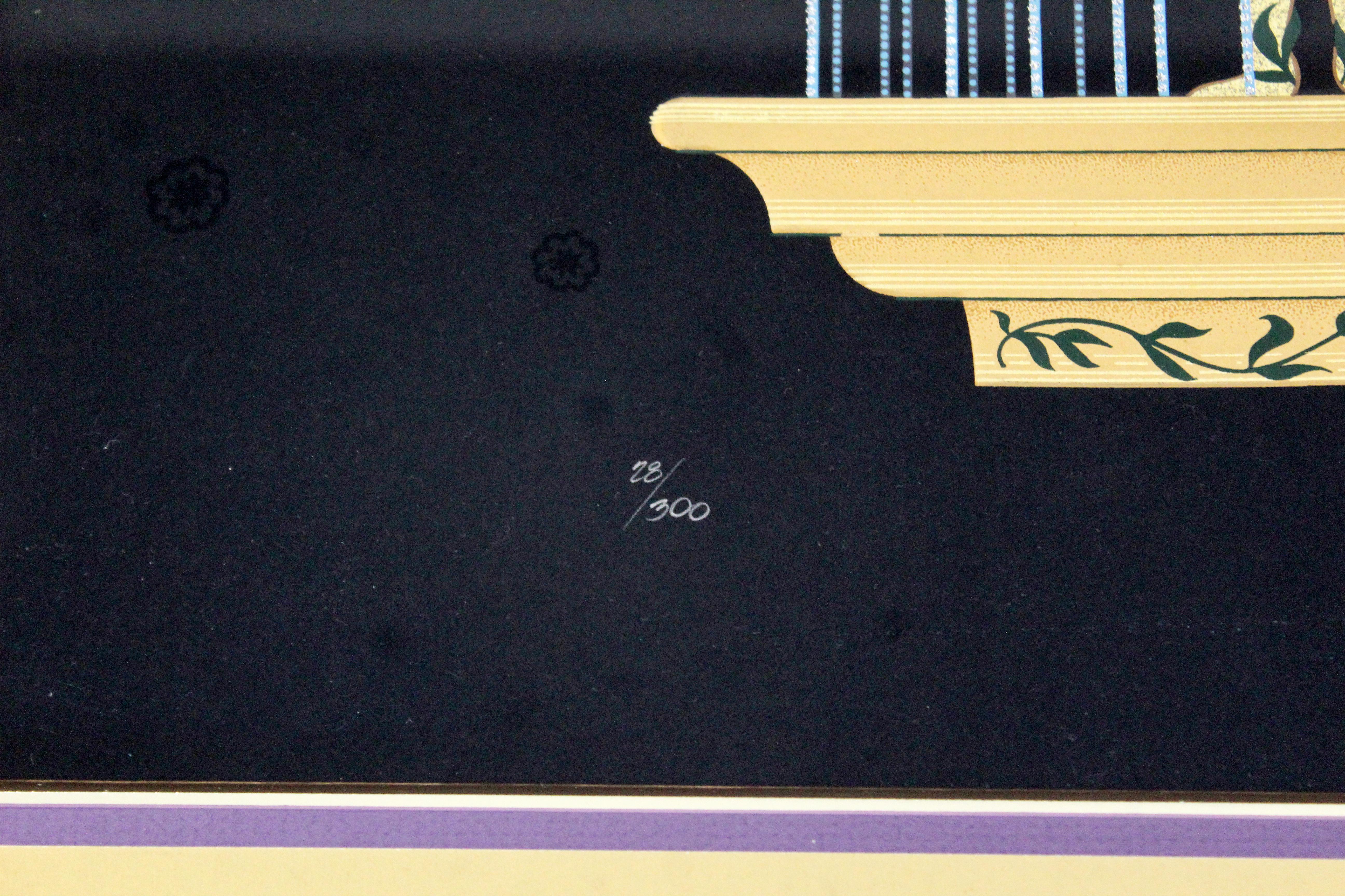 Modern Art Deco Framed Serigraph Perfume Signed Erte 28/300 Foil Stamp, 1986 In Good Condition In Keego Harbor, MI