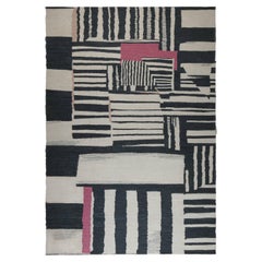 Moderner, handgefertigter Teppich im Art-Déco-Stil mit geometrischem Muster in Cremefarben „Rosecode“ von Doris Leslie Blau