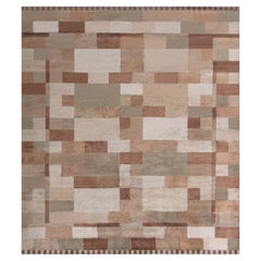 Modern Art Deco Geometric Warm Tan Silk Rug "Dune" by Doris Leslie Blau