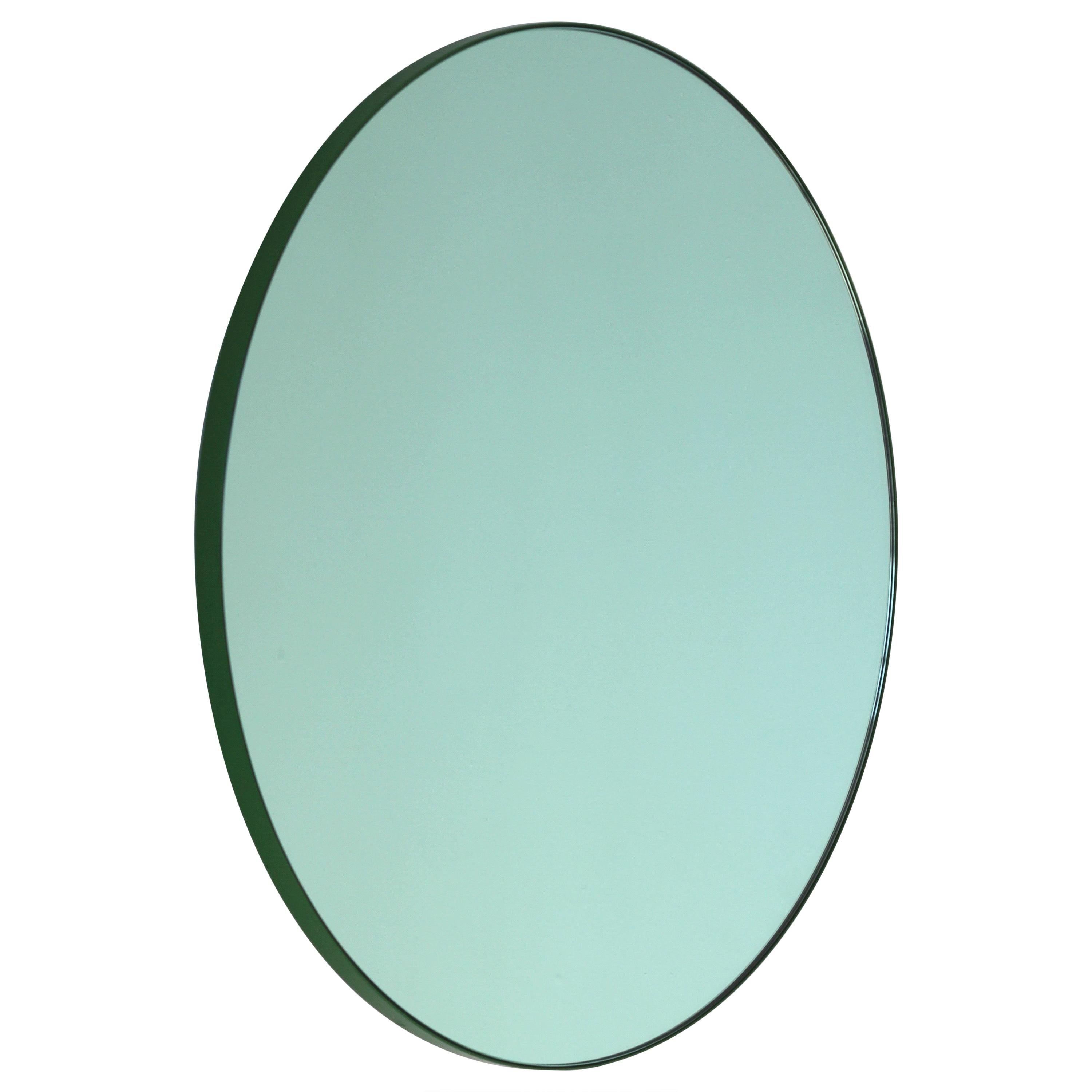 Orbis™ Green Tinted Modern Round Mirror with Green Frame - Oversized