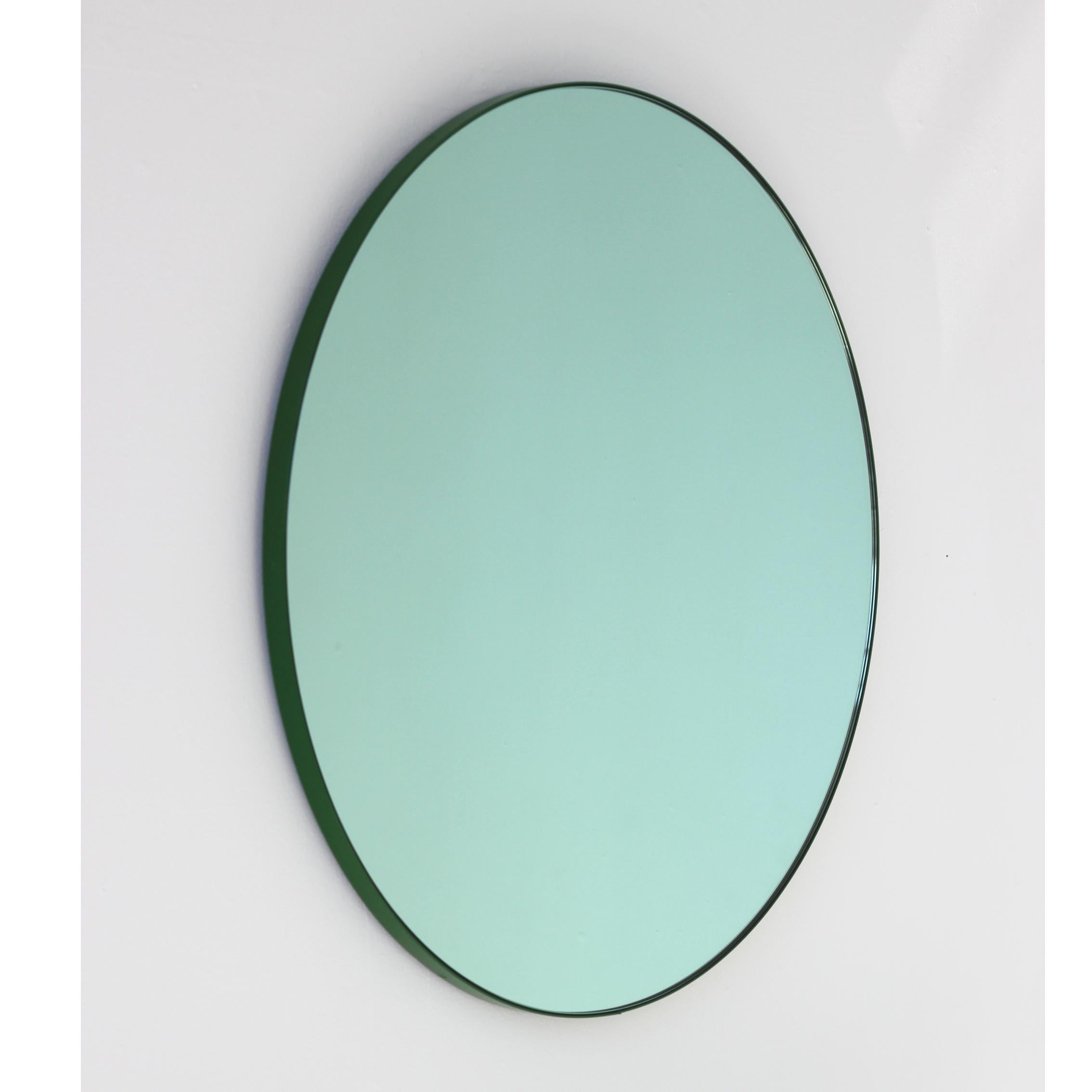 Orbis™ Green Tinted Modern Round Mirror with Green Frame - Oversized 2