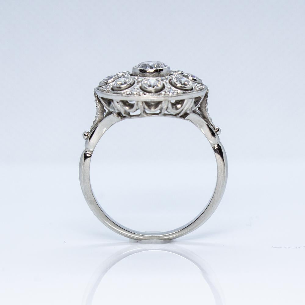 Modern Art Deco Handmade Platinum 1.30 Carat and Old Mine Cut Diamonds Ring In New Condition In Miami, FL