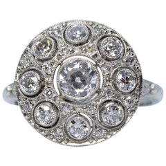 Modern Art Deco Handmade Platinum 1.30 Carat and Old Mine Cut Diamonds Ring