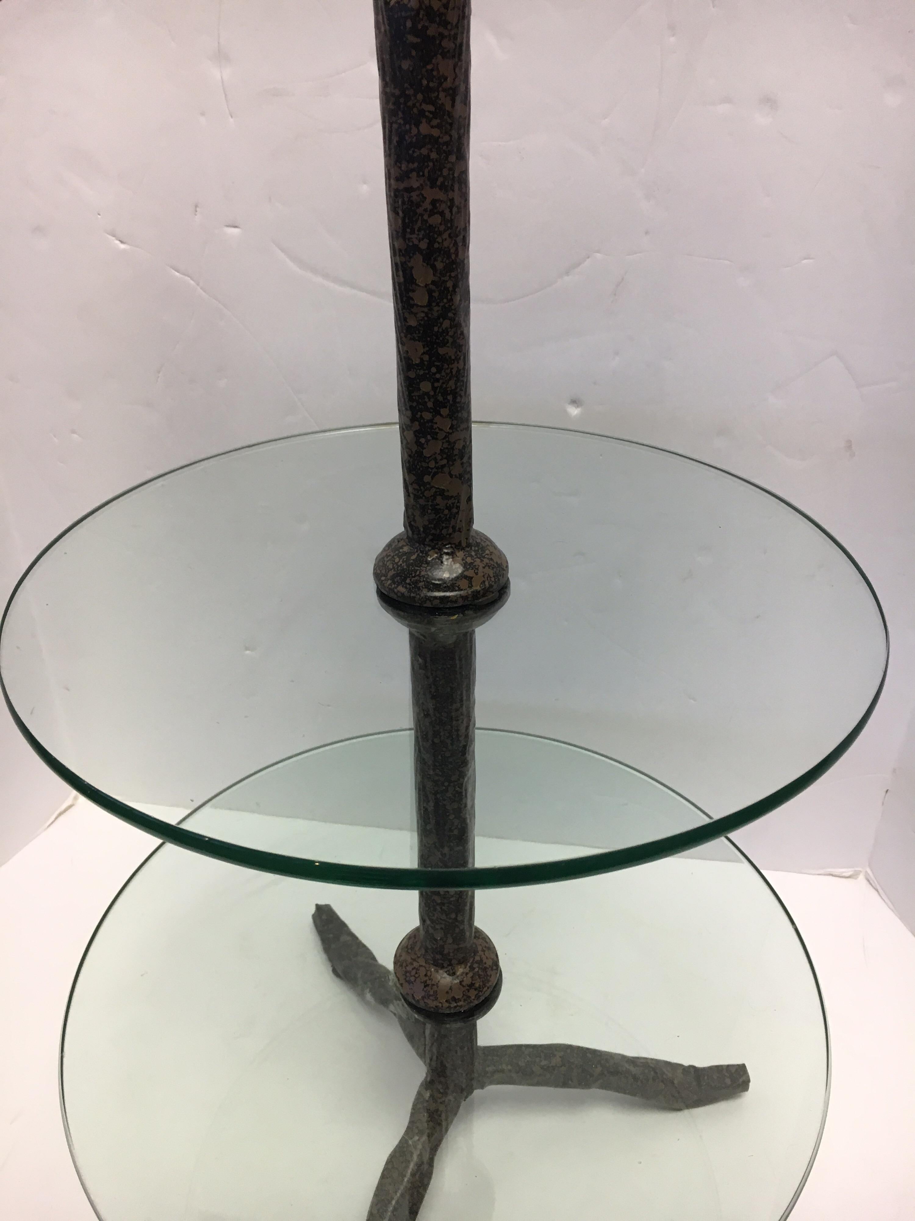 Modern Art Deco Metal Tree Round Two-Tiered Glass Side Table 1