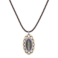 Modern Art Deco Moonstone and Sapphire Pendant