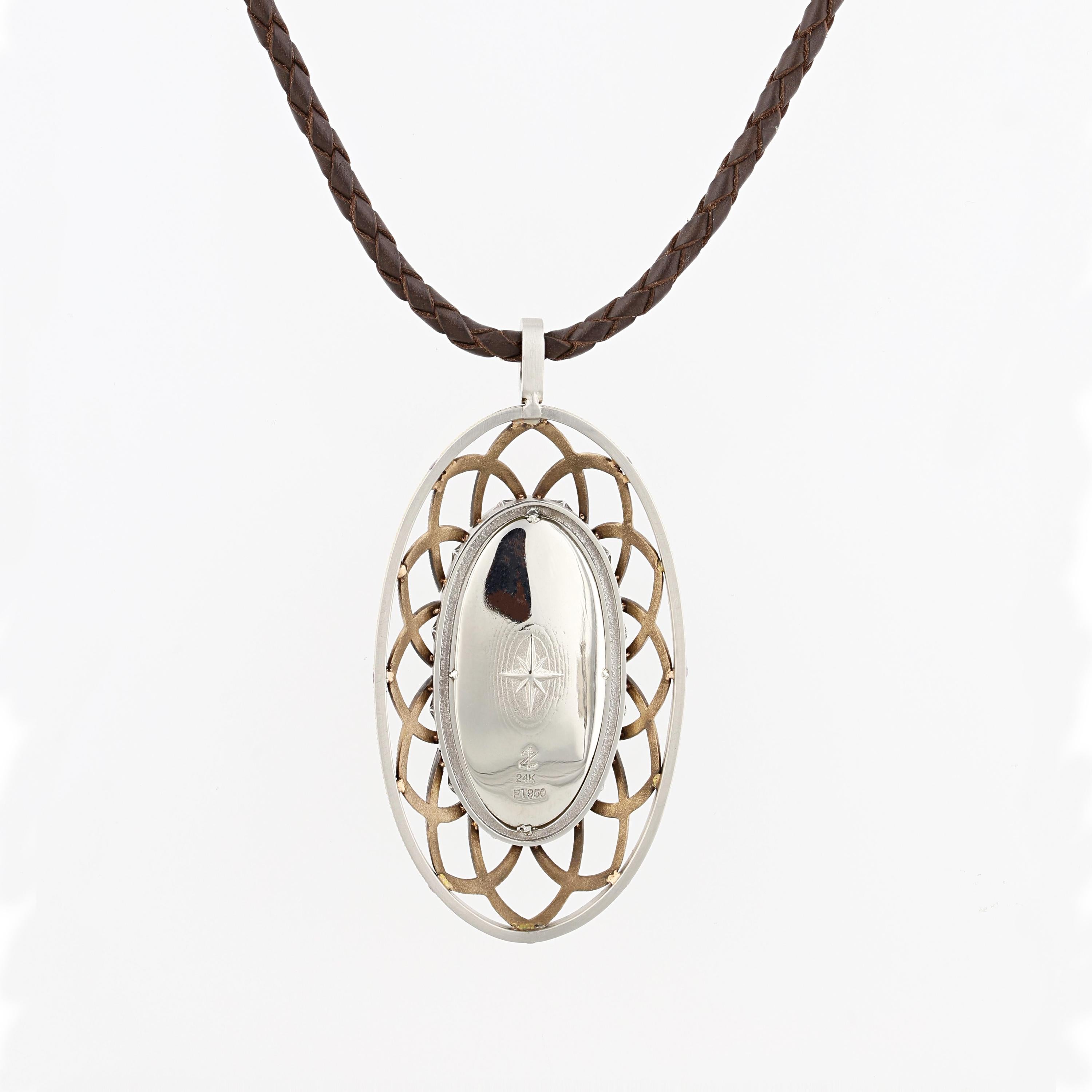 Modern Art Deco Moonstone and Sapphire Pendant For Sale 1