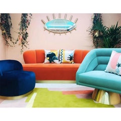 Organic Modern Art Deco Orange Velvet & Brass Monti Loveseat Sofa Handcrafted