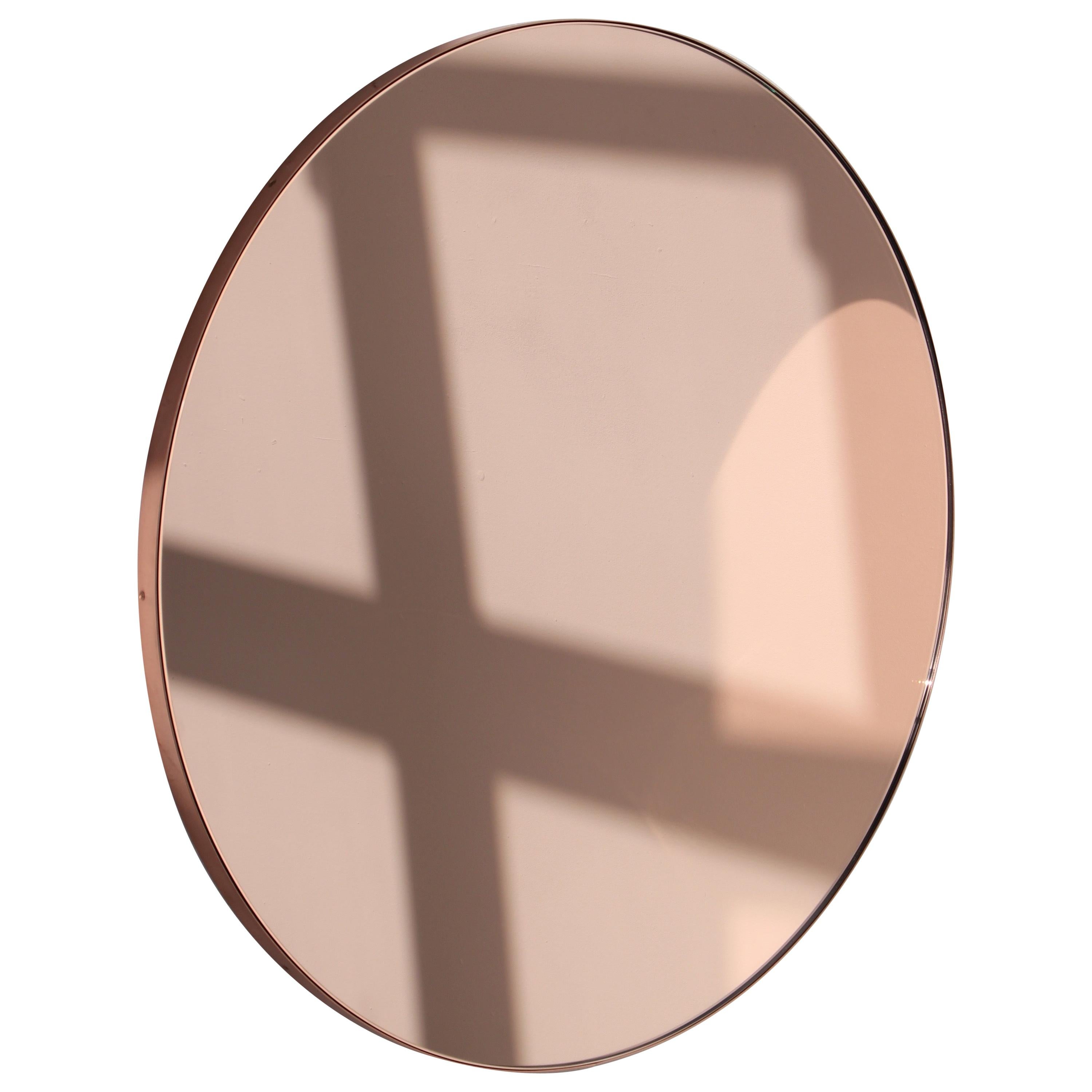 Orbis™ Rose Gold Tinted Round Modern Mirror with Copper Frame - Oversized