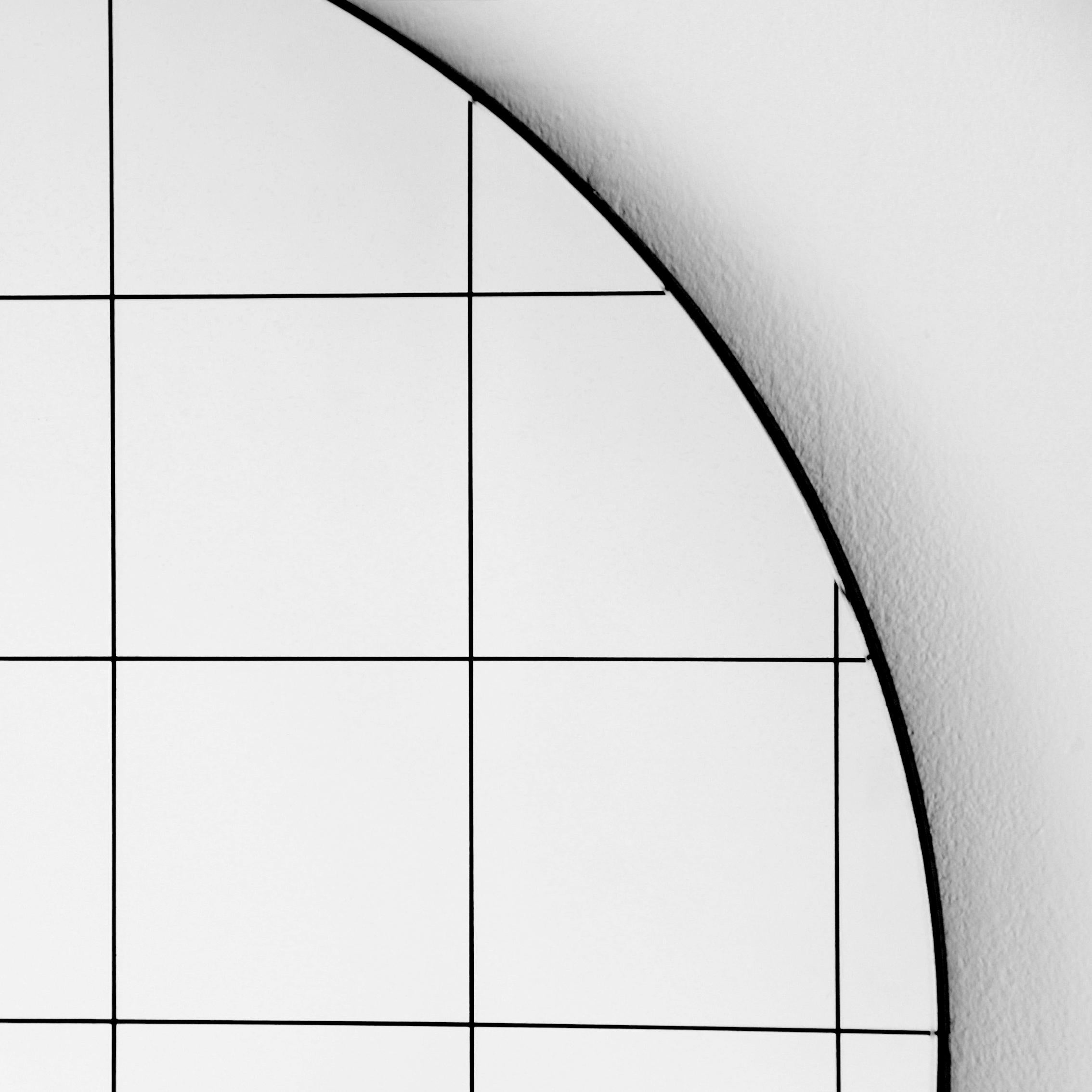 Organic Modern Orbis Black Grid Round Contemporary Sandblasted Mirror with Black Frame, XL