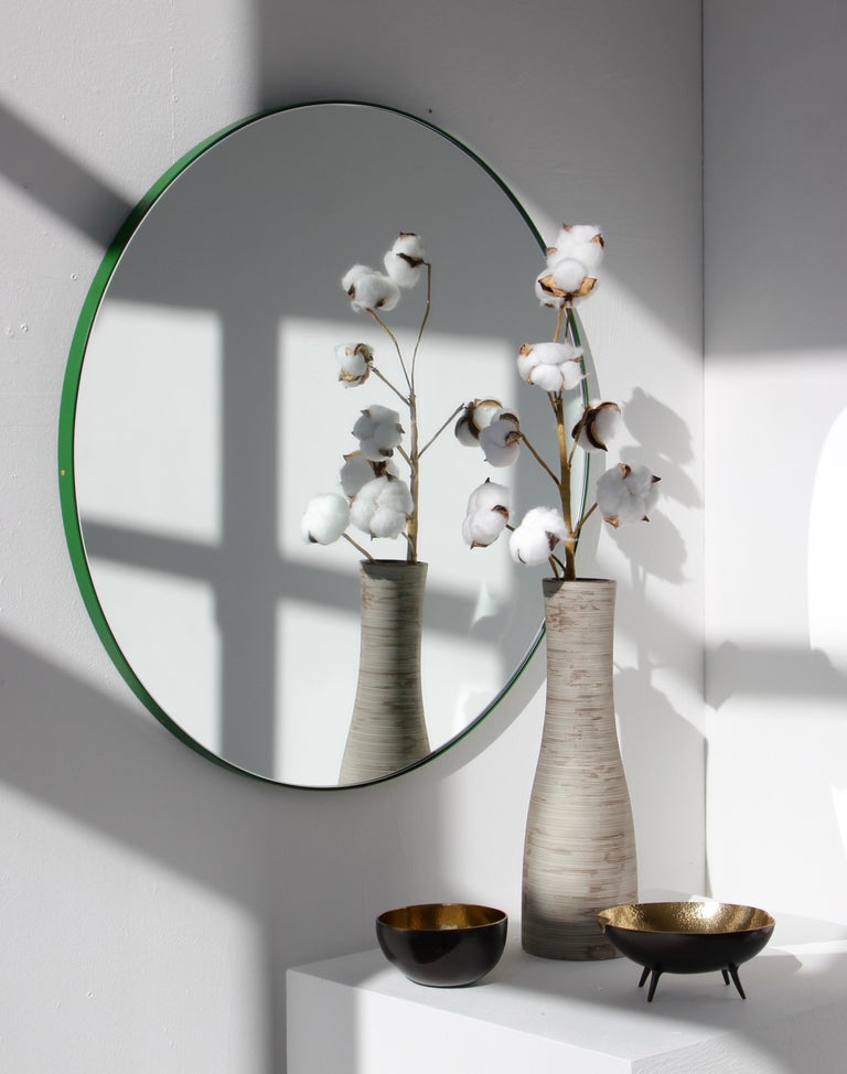 Orbis™ Round Modern Mirror with Green Frame, Oversized at 1stDibs