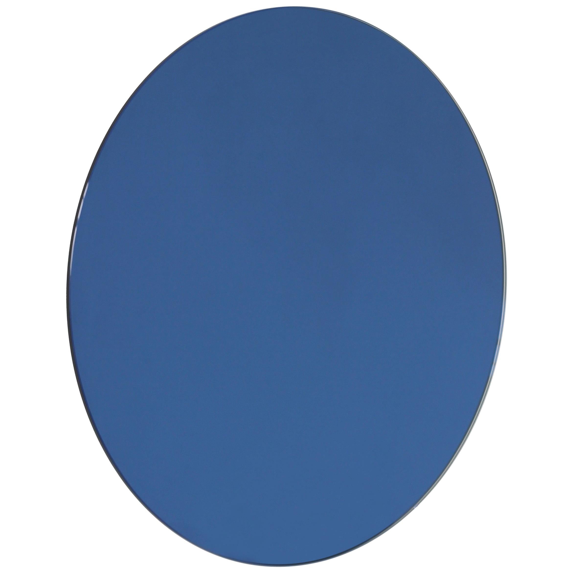 Orbis Blue Tinted Round Minimalist Frameless Mirror, Customisable, XL