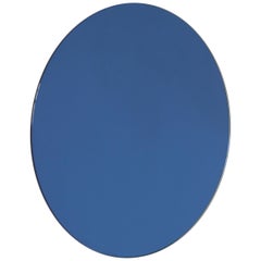 Orbis Blue Tinted Round Minimalist Frameless Mirror, Customisable, XL