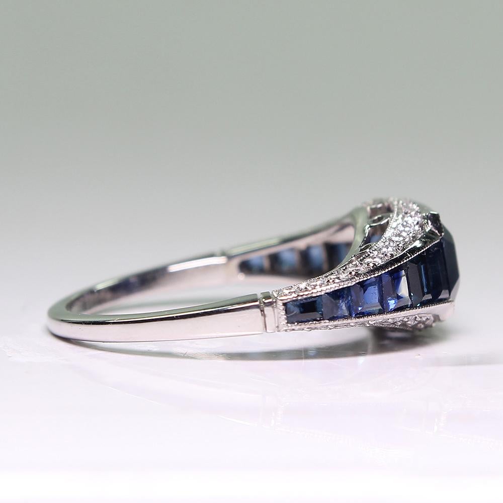 Emerald Cut Modern Art Deco Platinum 5.9 Carat Sapphire ‘GIA Certified’ and Diamond Ring