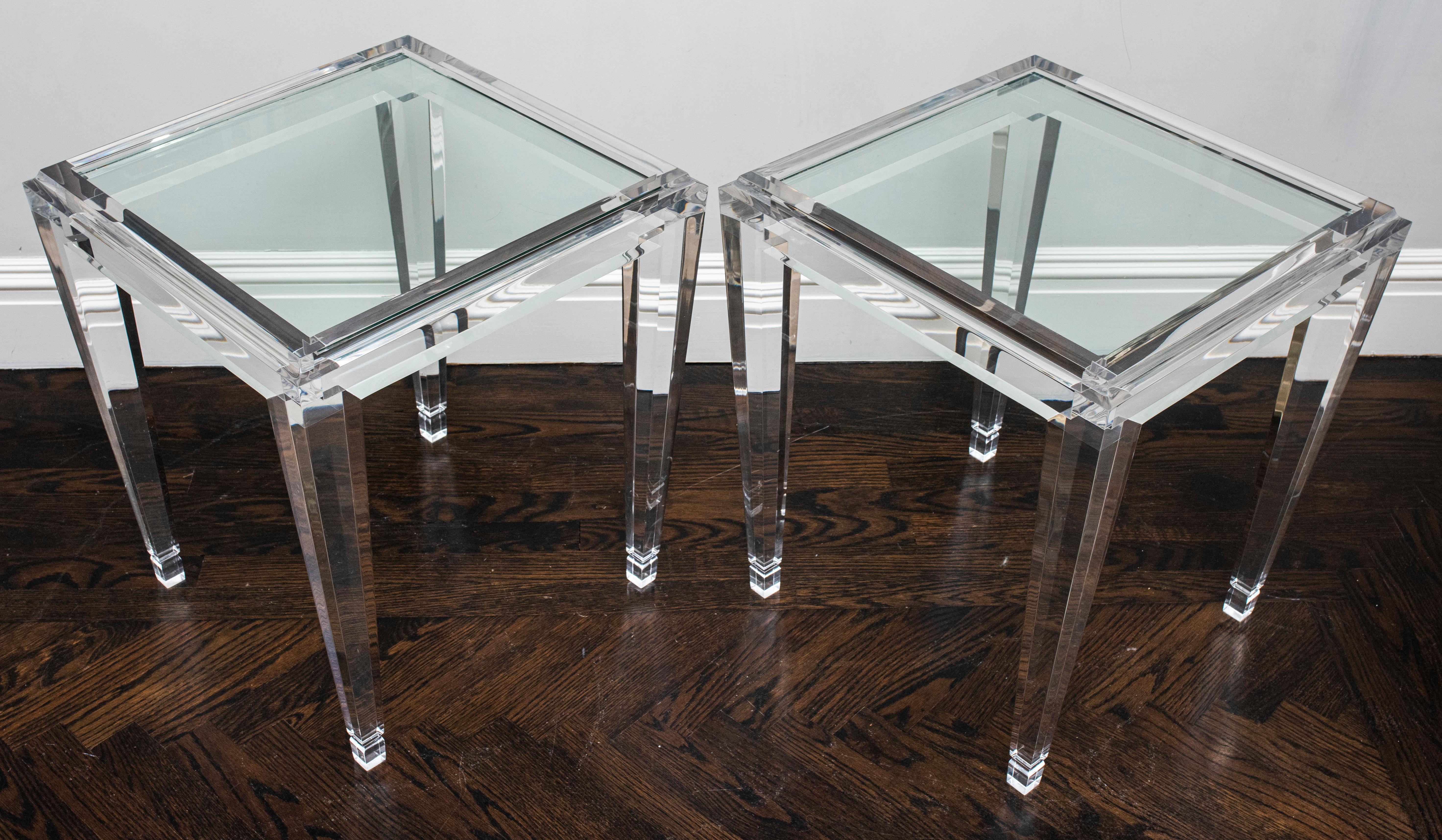 Modern Art Deco Revival Acrylic Side Tables In Good Condition In New York, NY