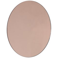Orbis Rose / Peach Tinted Round Modern Frameless Mirror - Oversized, Extra Large