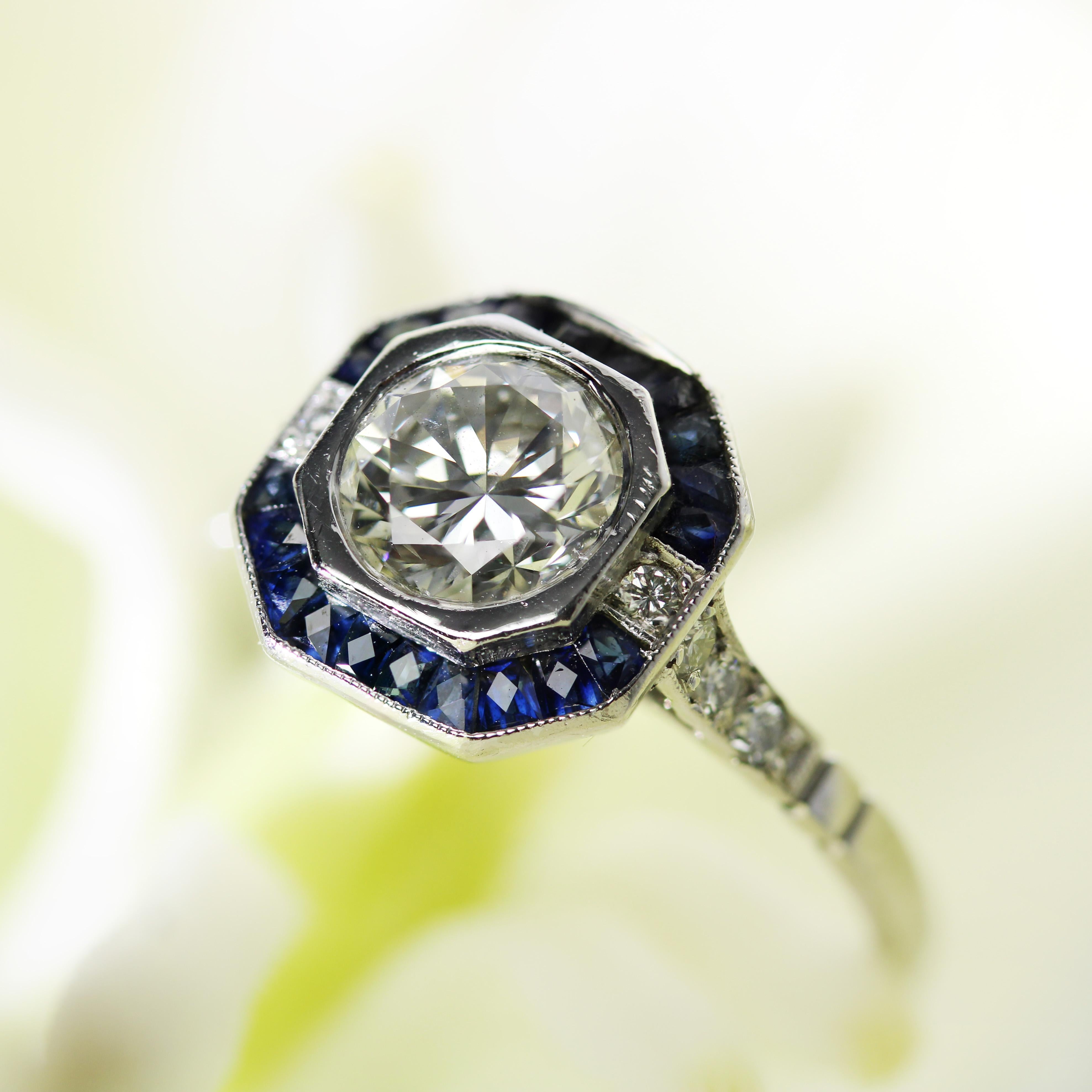 Modern Art Deco Sapphires Diamonds Platinum Ring For Sale 5