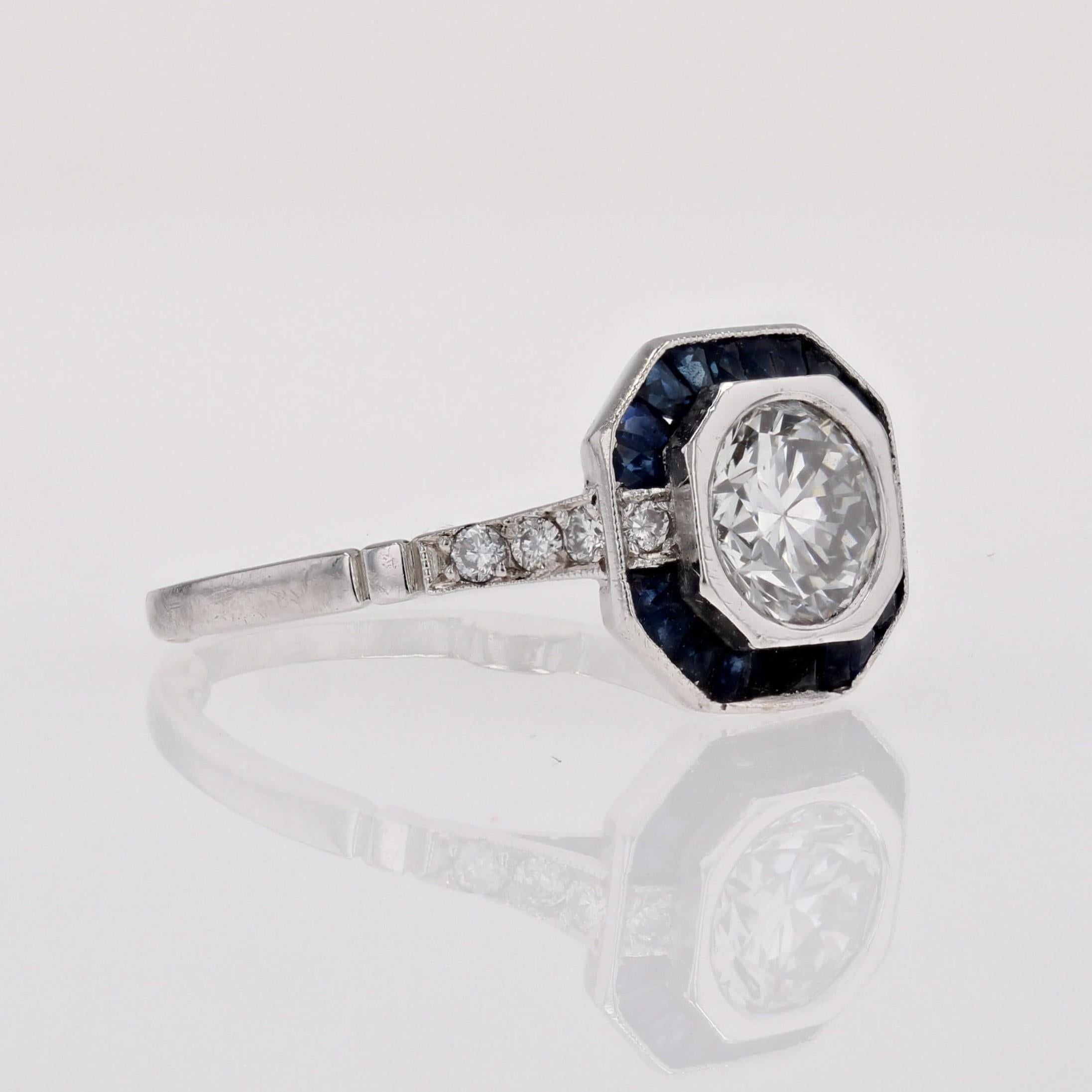 Modern Art Deco Sapphires Diamonds Platinum Ring For Sale 6