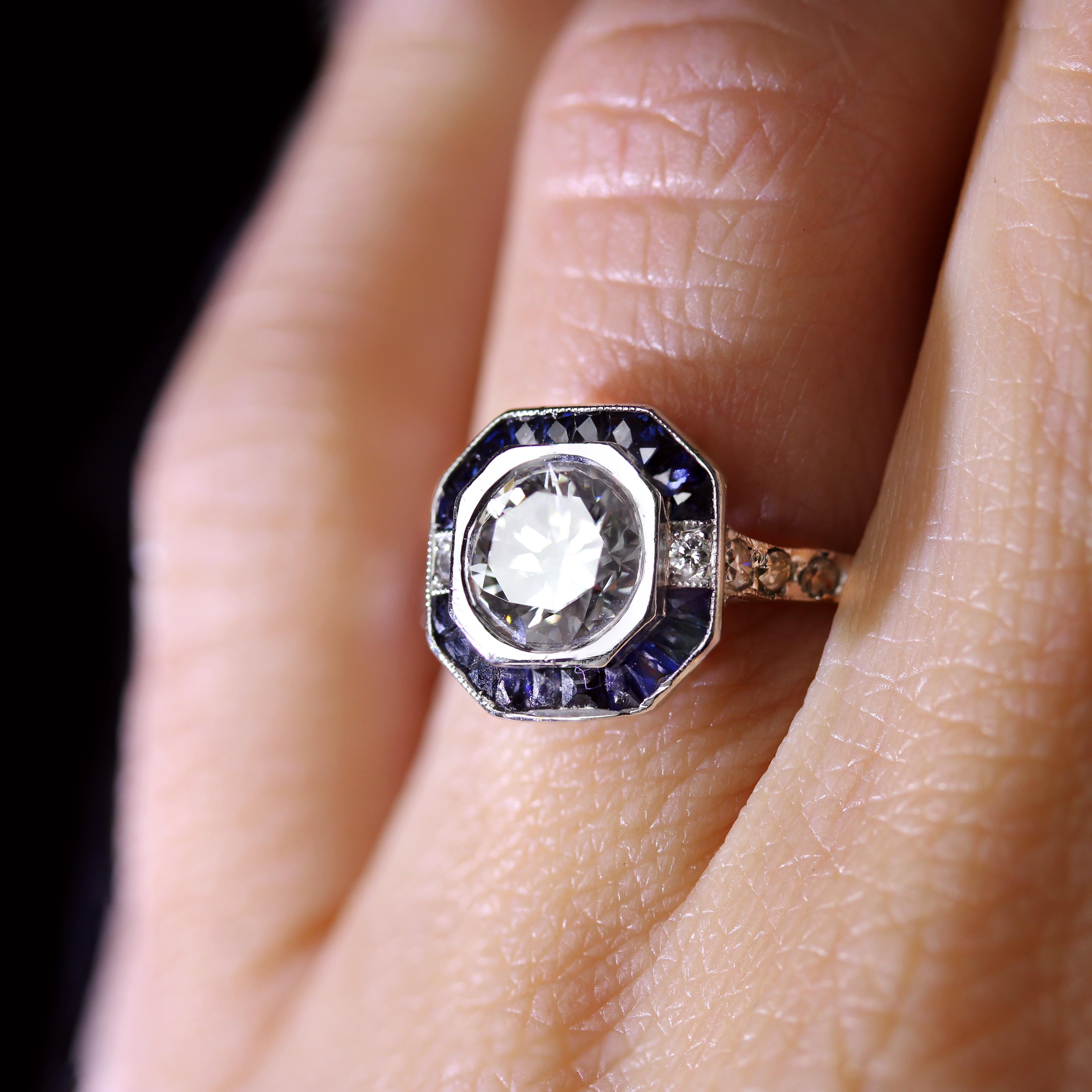 Modern Art Deco Sapphires Diamonds Platinum Ring For Sale 7