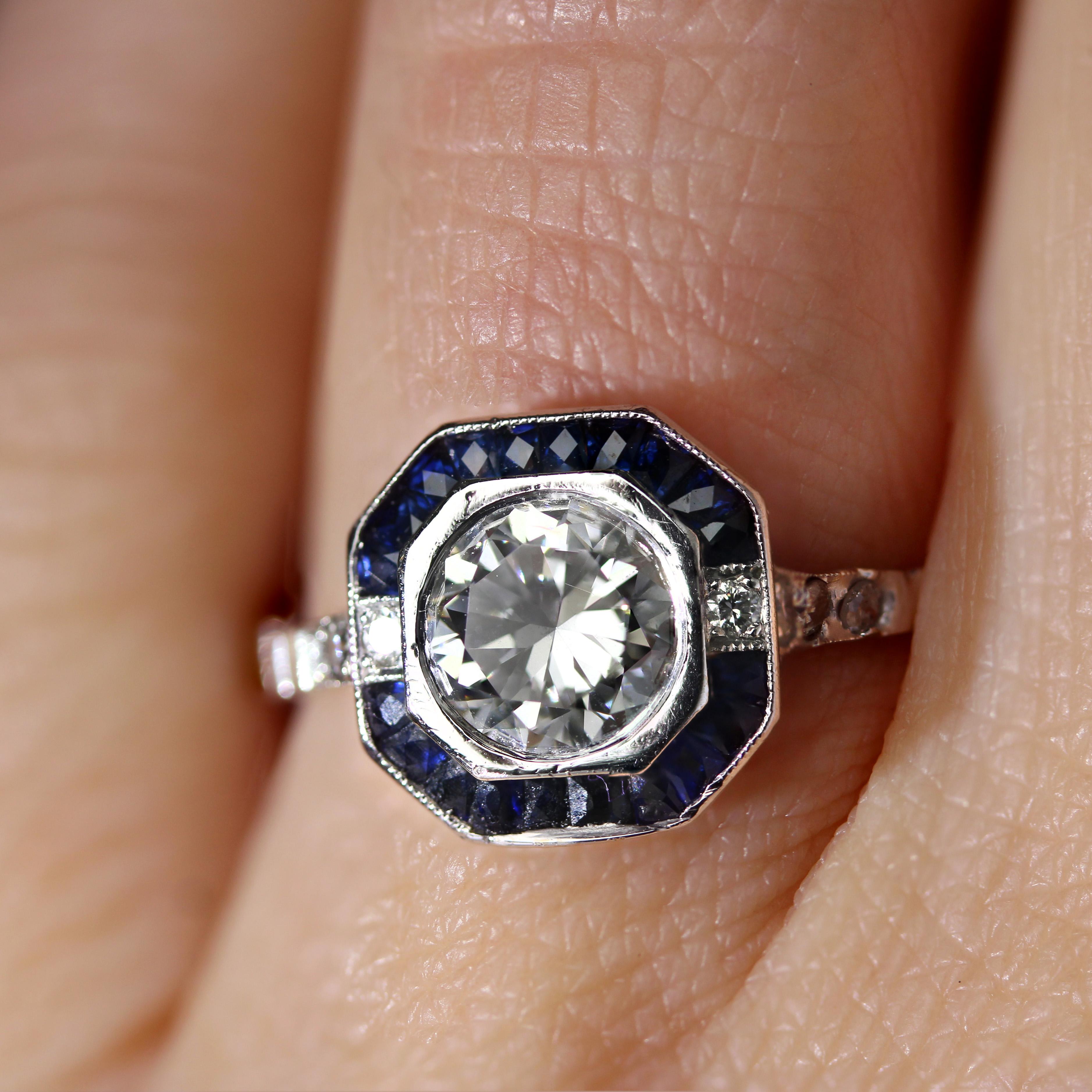 Modern Art Deco Sapphires Diamonds Platinum Ring For Sale 8