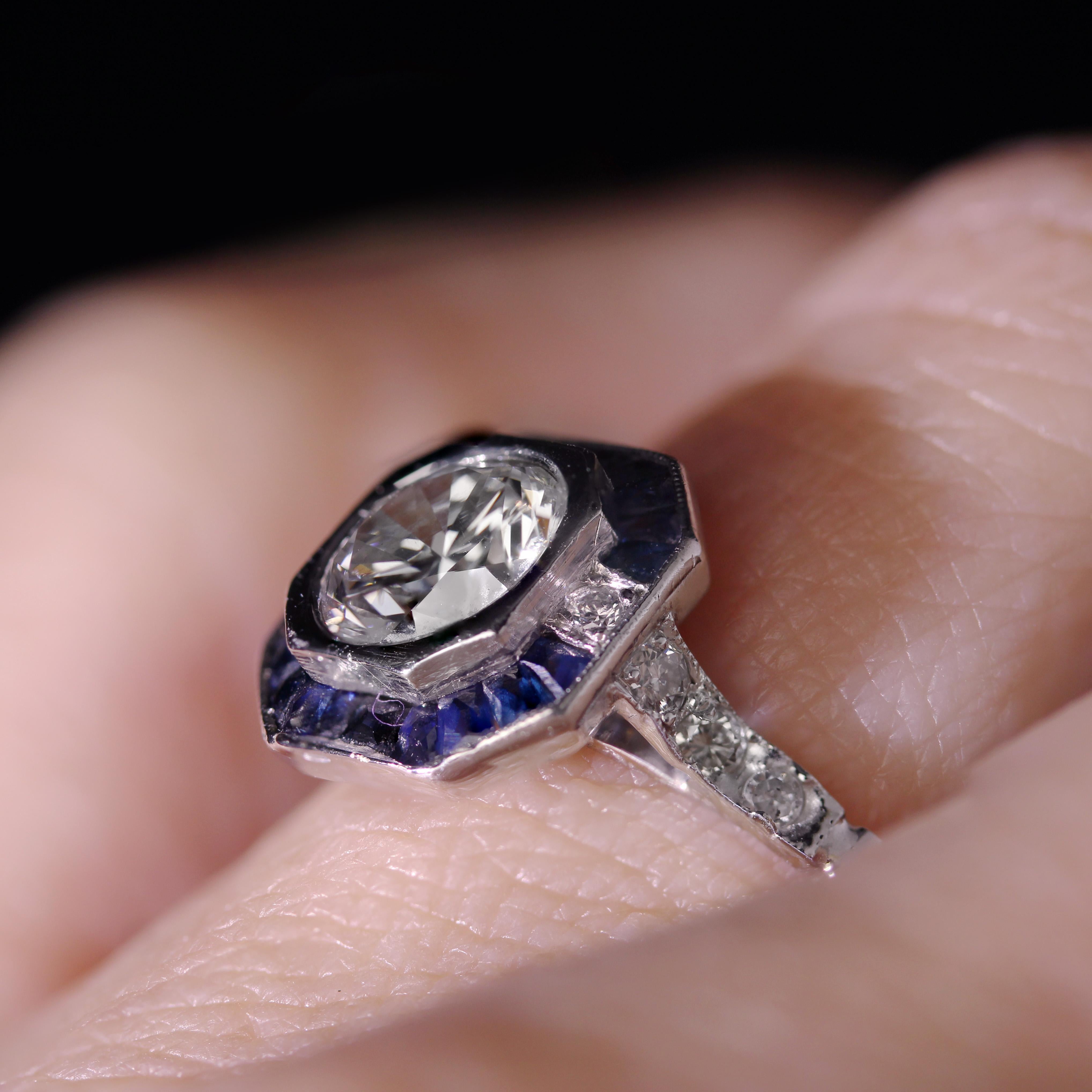 Modern Art Deco Sapphires Diamonds Platinum Ring For Sale 9