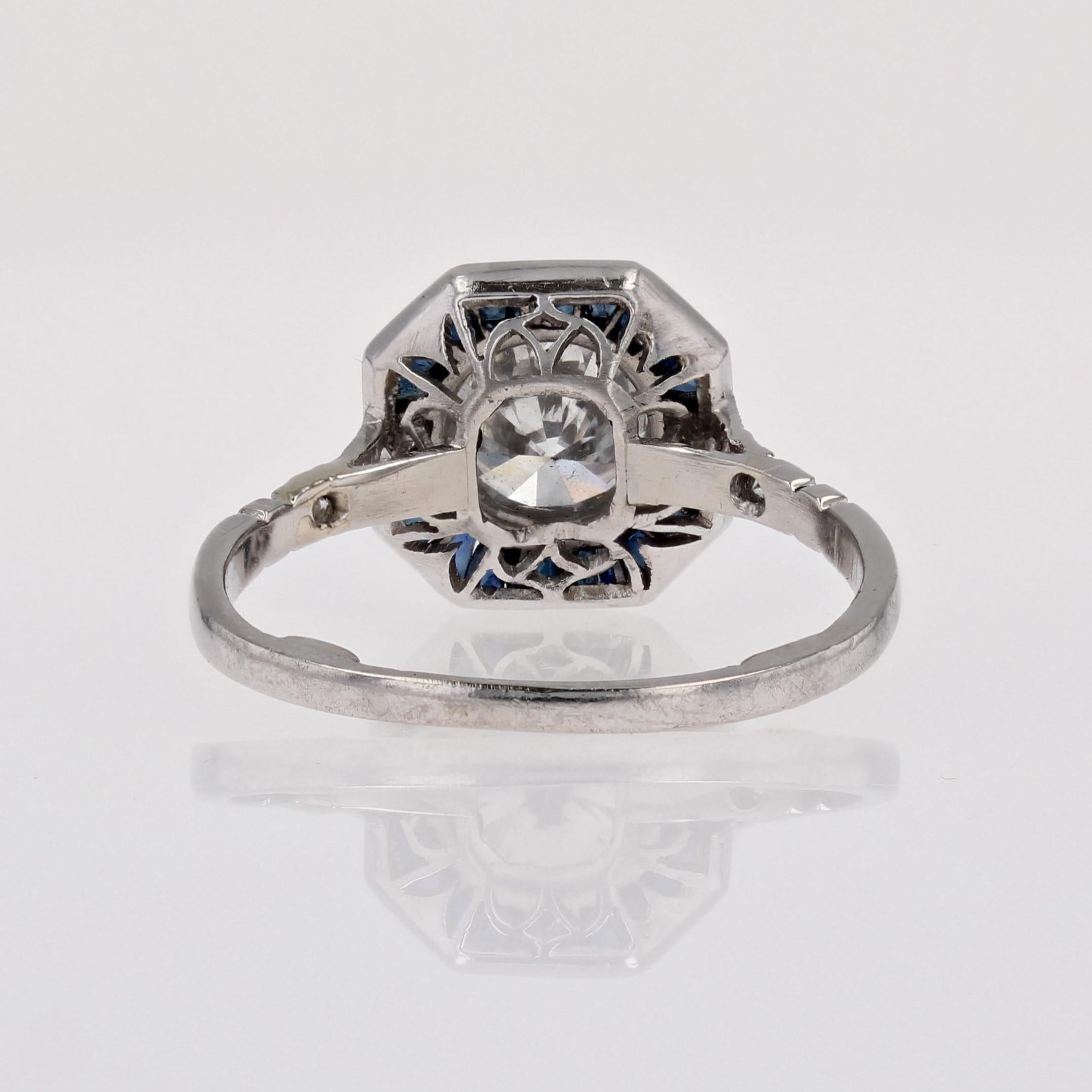 Modern Art Deco Sapphires Diamonds Platinum Ring For Sale 11
