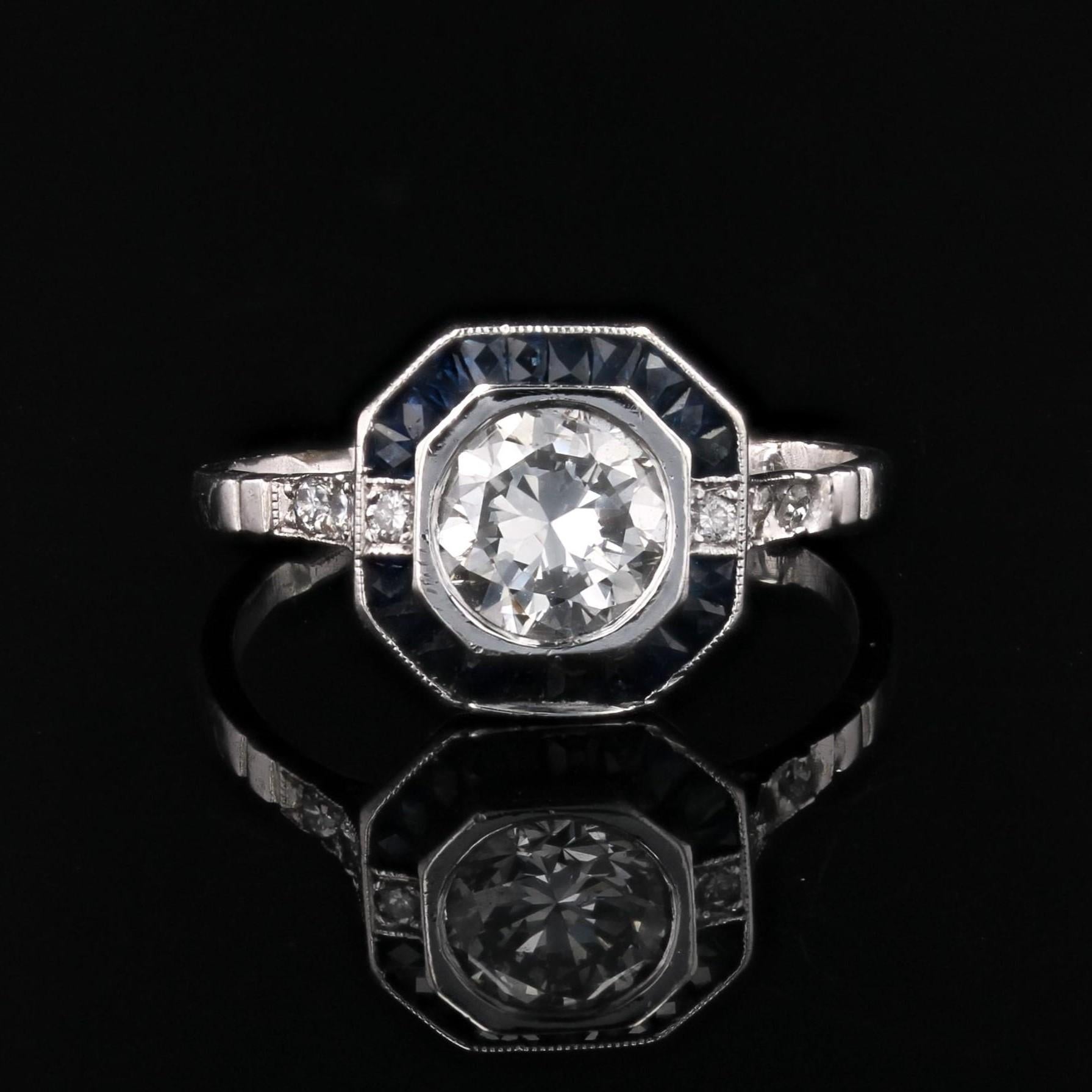 Women's Modern Art Deco Sapphires Diamonds Platinum Ring For Sale