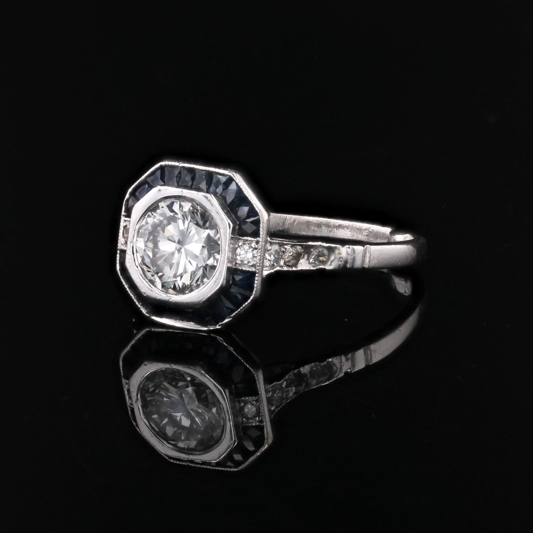 Modern Art Deco Sapphires Diamonds Platinum Ring For Sale 1