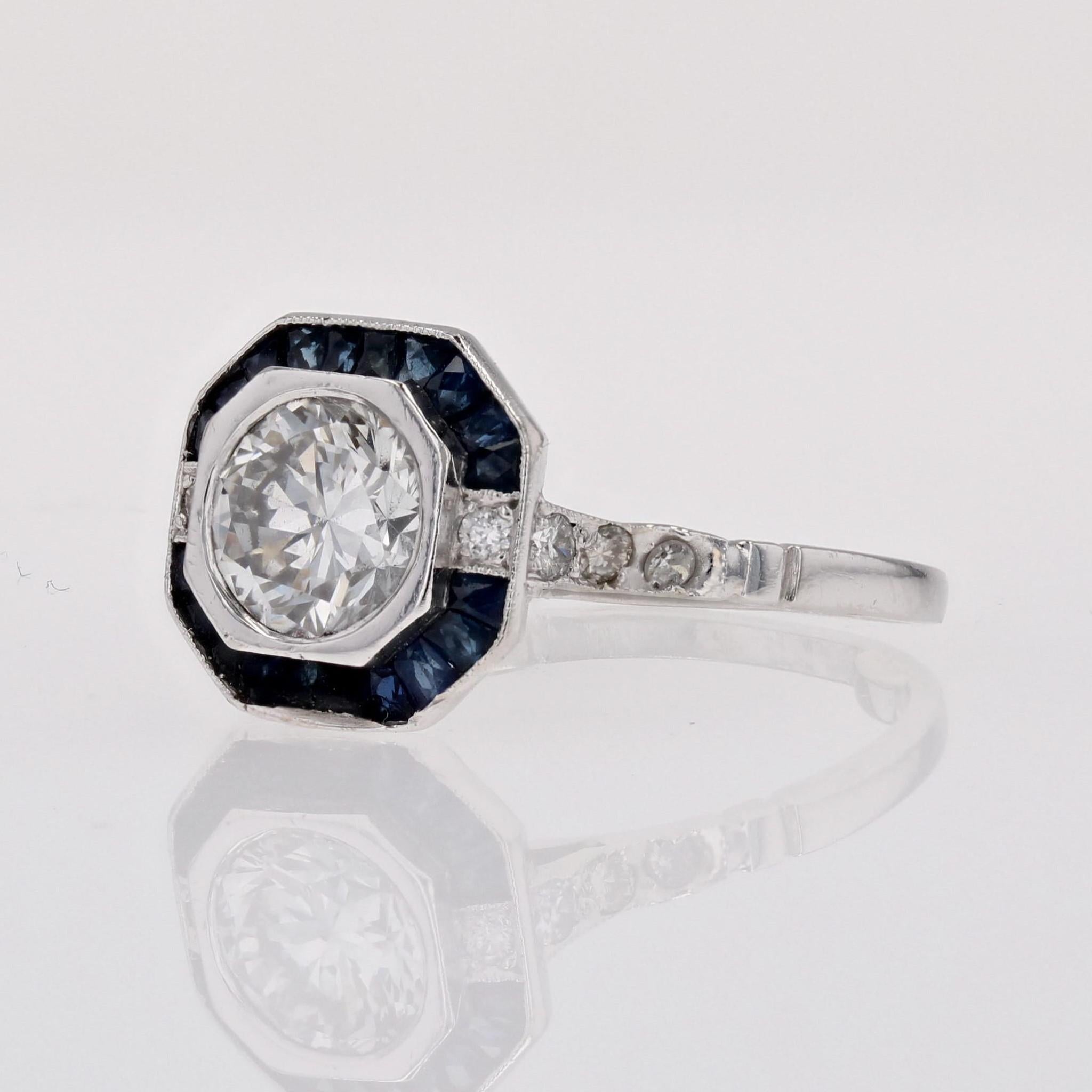 Modern Art Deco Sapphires Diamonds Platinum Ring For Sale 2