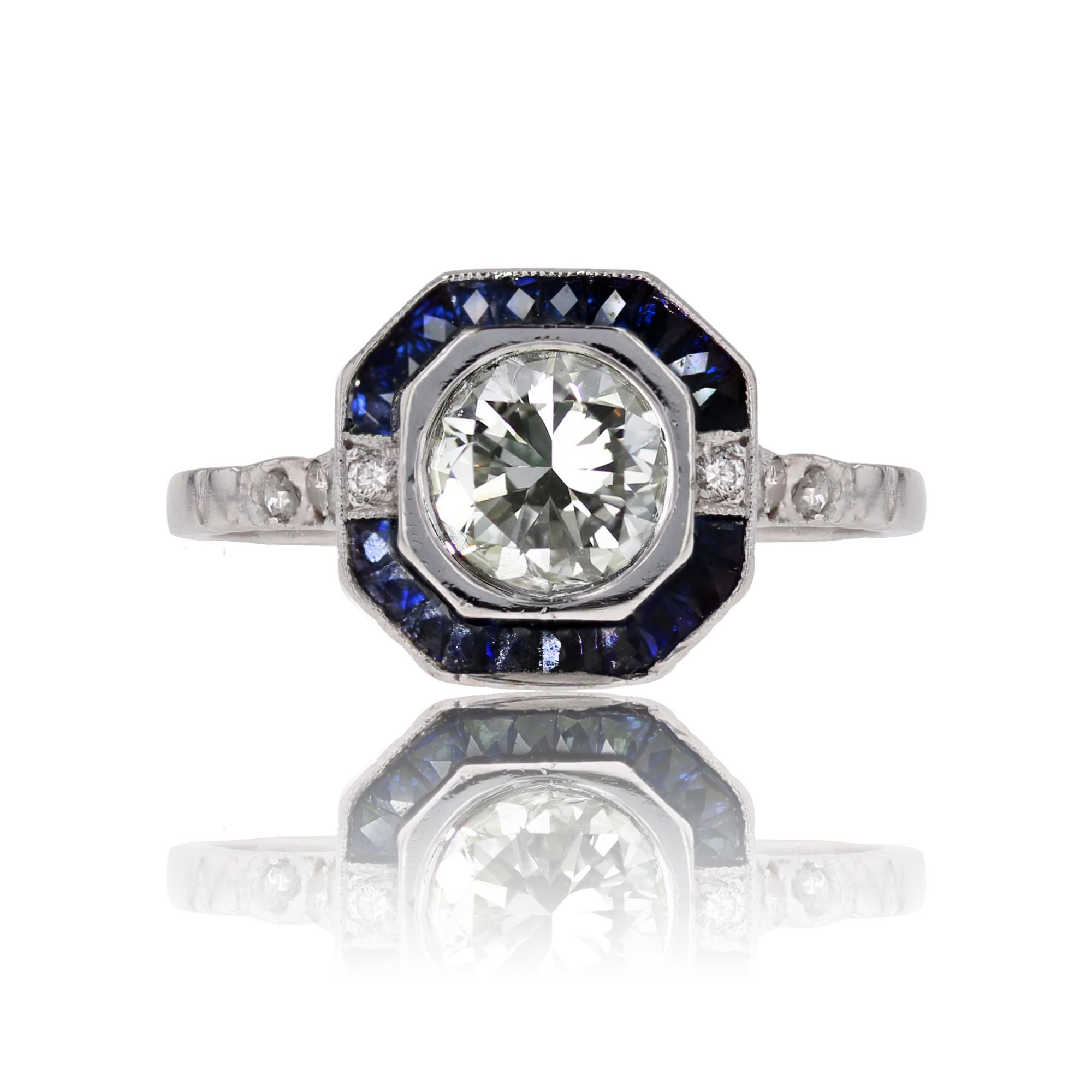 Modern Art Deco Sapphires Diamonds Platinum Ring