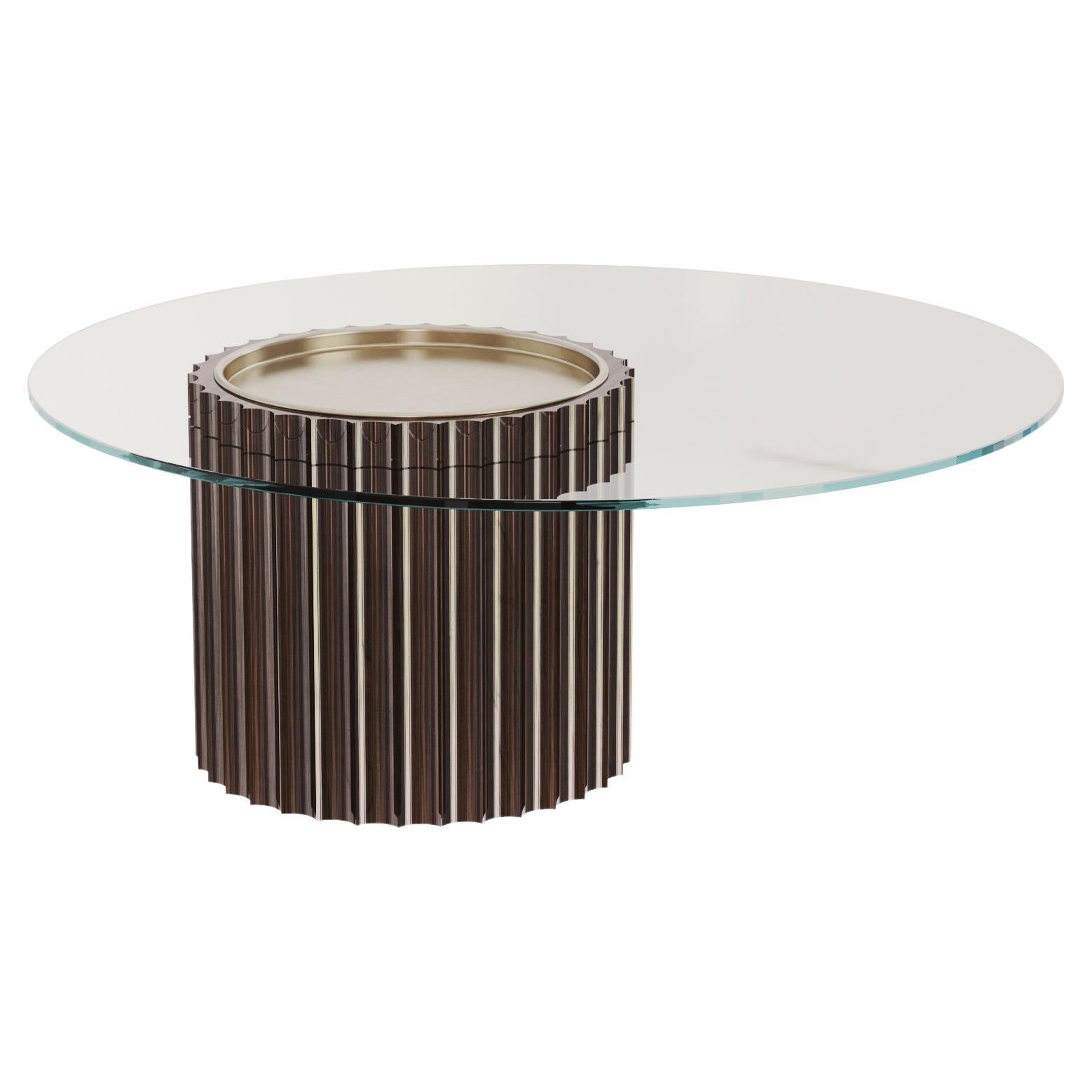 Modern Art Deco Side Table in Lacquered Dark Wood with Glass Top Ø 100cm