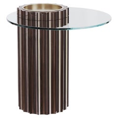 Table d'appoint Modernity Art Deco en Wood Wood Wood laqué foncé avec plateau en verre Ø 52cm