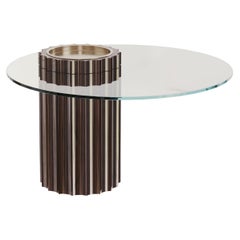 Modern Art Deco Side Table in Lacquered Dark Wood with Glass