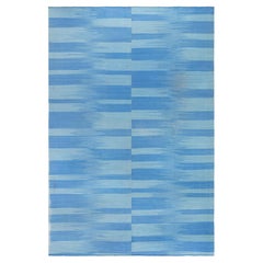 Modern Art Deco Stripes Blue Flatweave Oversized Rug "Skyline"