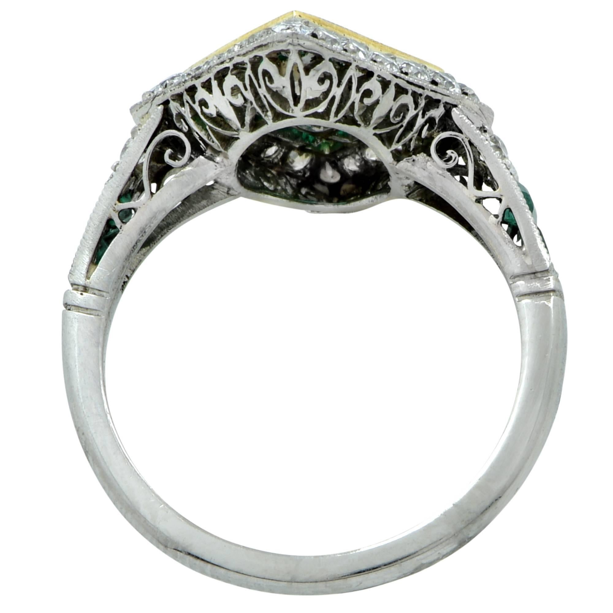 Women's or Men's Modern Art Deco Style 1.35 Carat Diamond and Emerald Ring