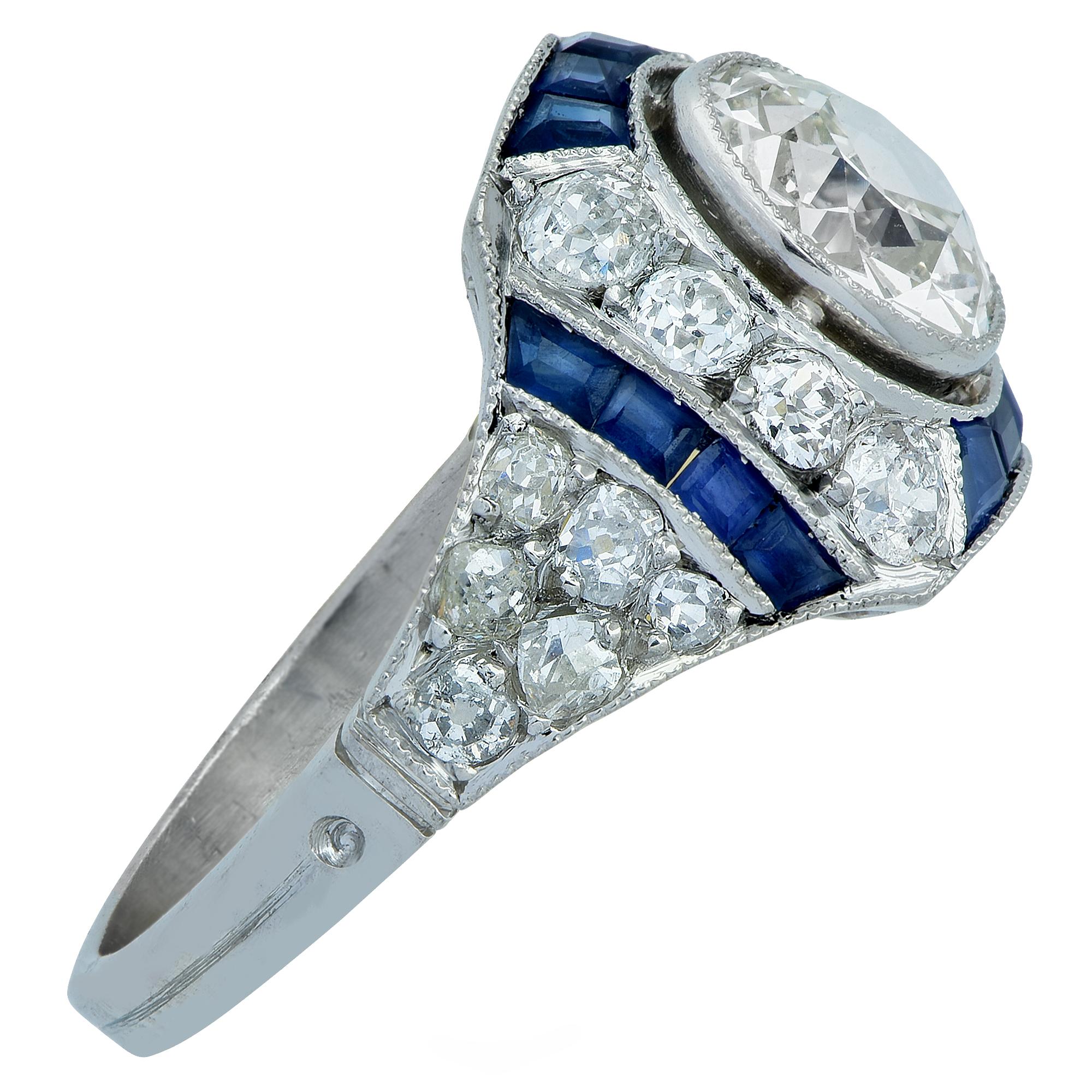Old European Cut Modern Art Deco Style 1.71 Carat Old European Diamond Ring