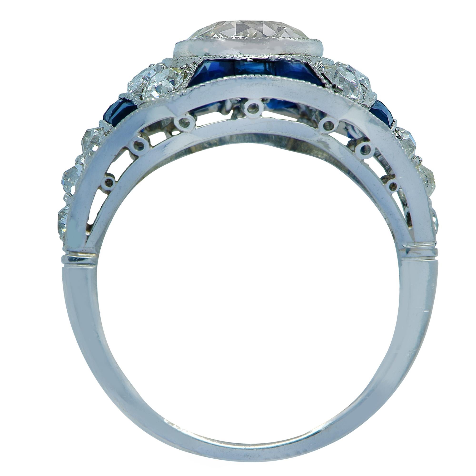 Women's Modern Art Deco Style 1.71 Carat Old European Diamond Ring