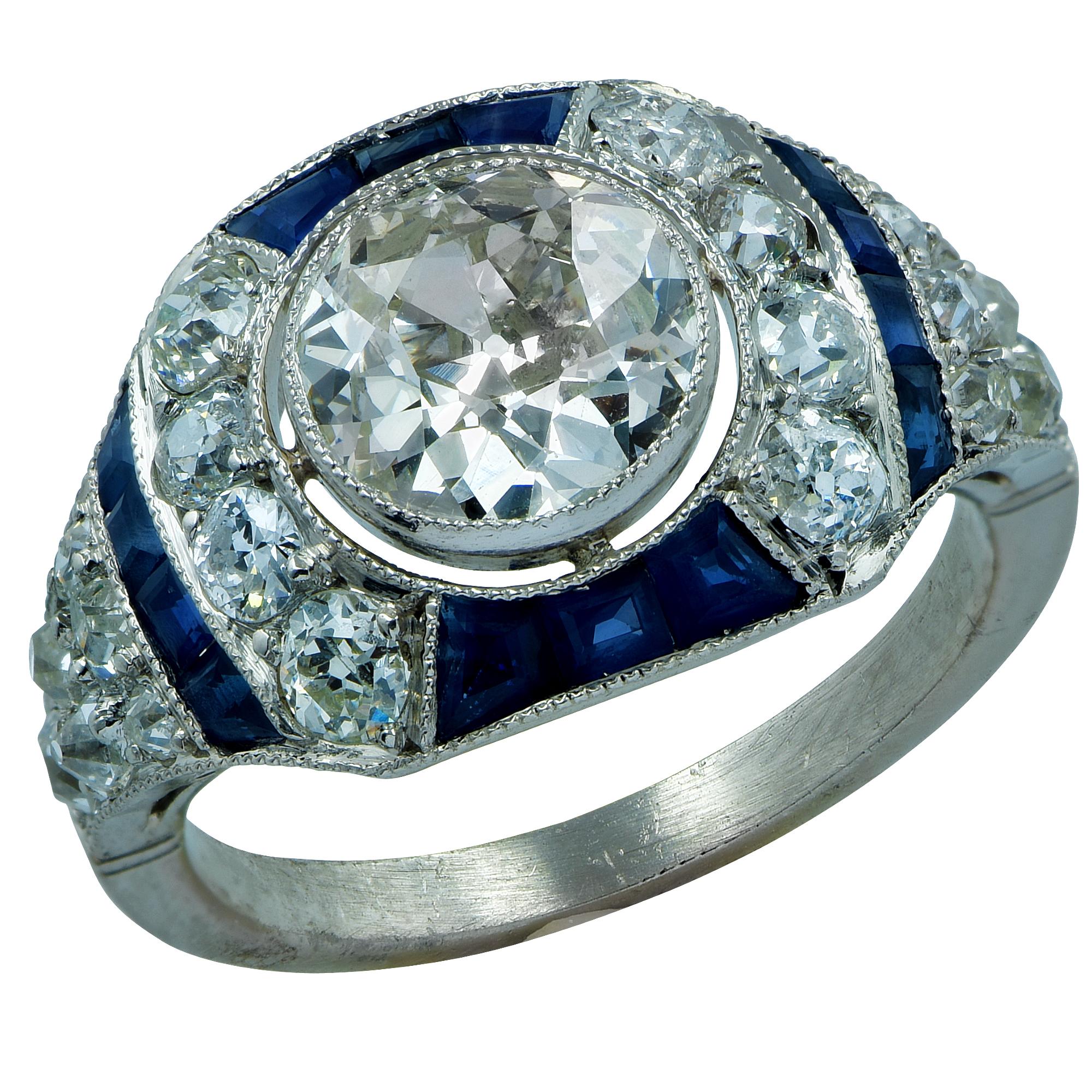 Modern Art Deco Style 1.71 Carat Old European Diamond Ring