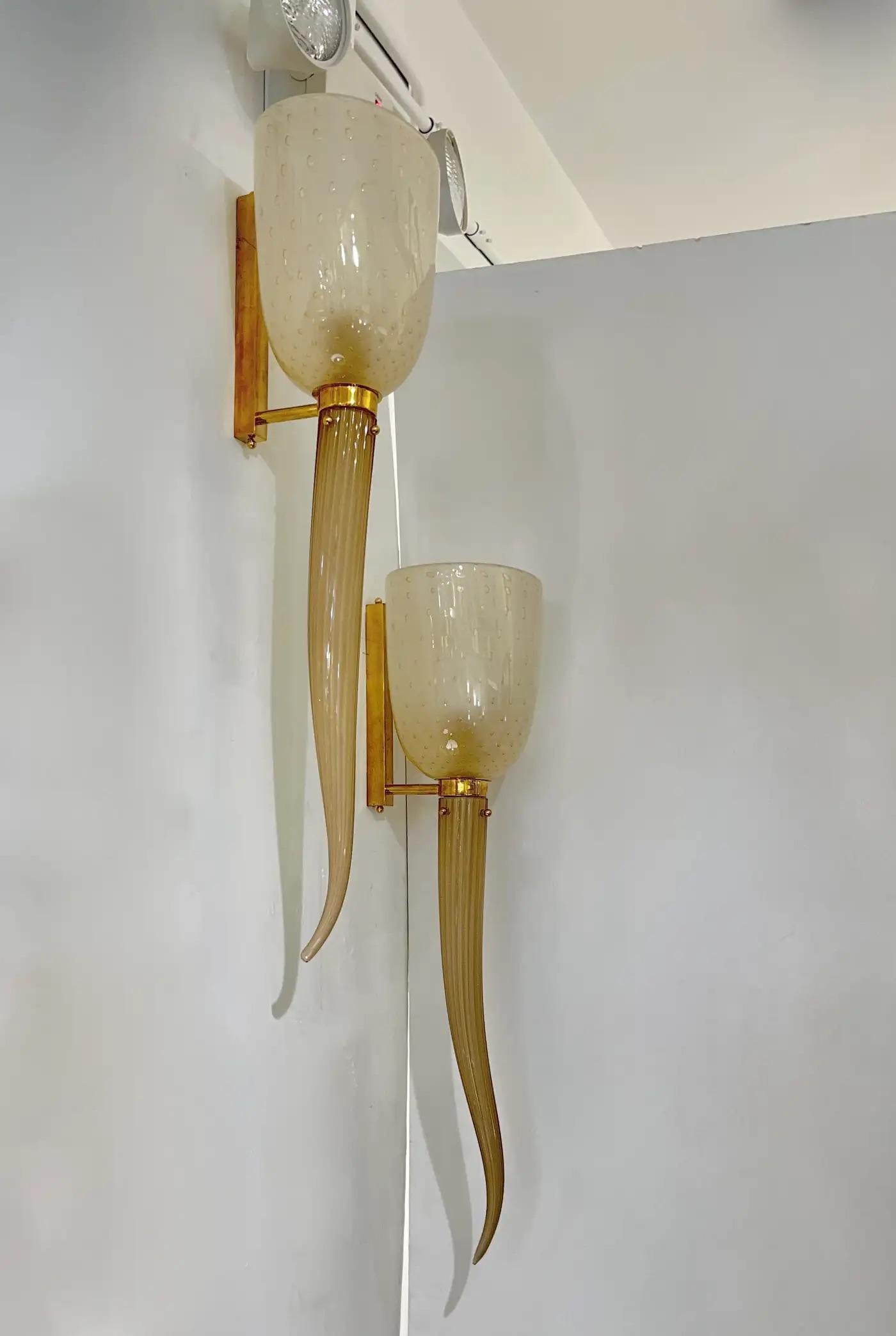 Luci da parete rotonde in vetro di Murano in stile Art Deco moderno Beige Oro Smerigliato Bianco in vendita 10