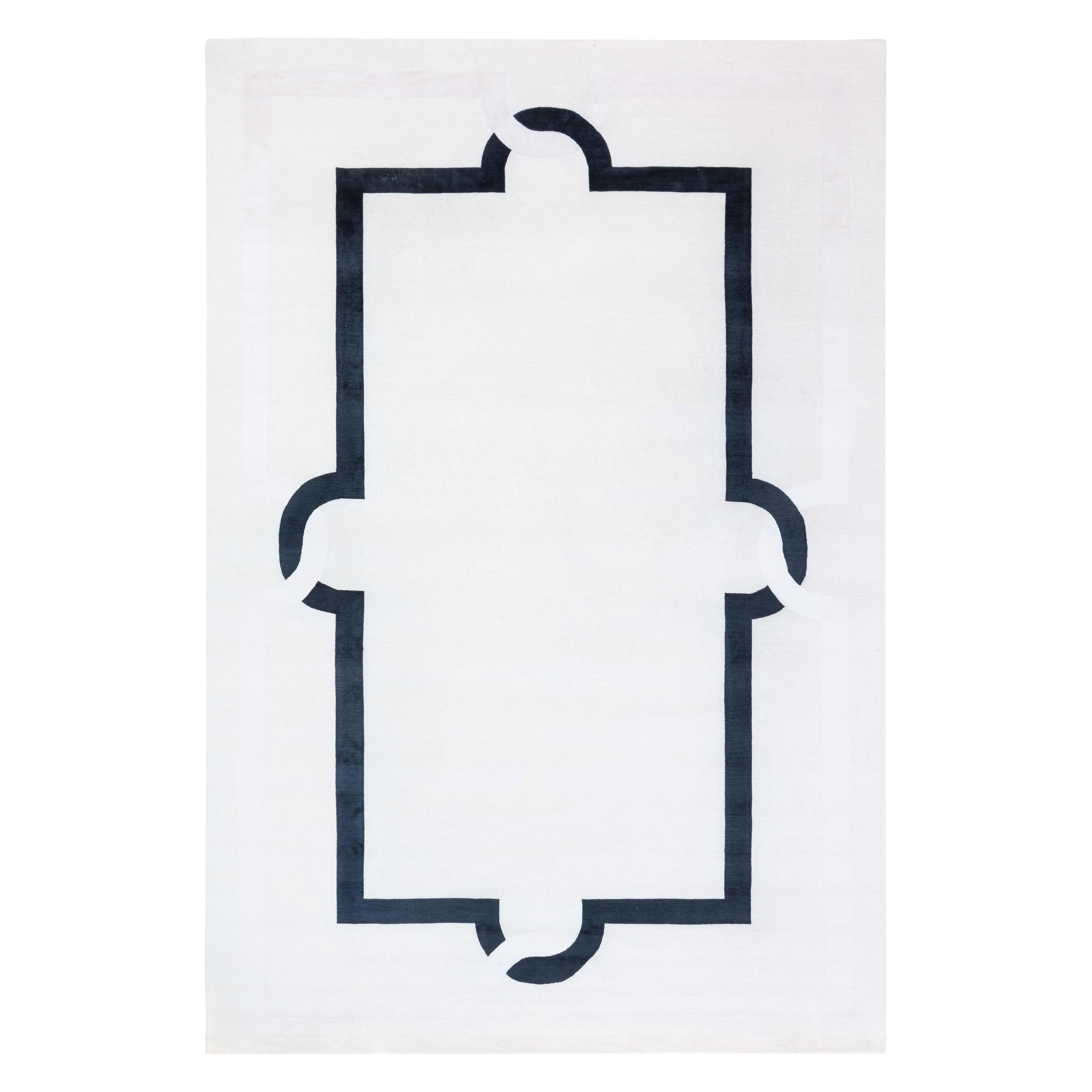 Tappeto moderno in stile Art Deco in bianco e nero di Doris Leslie Blau
