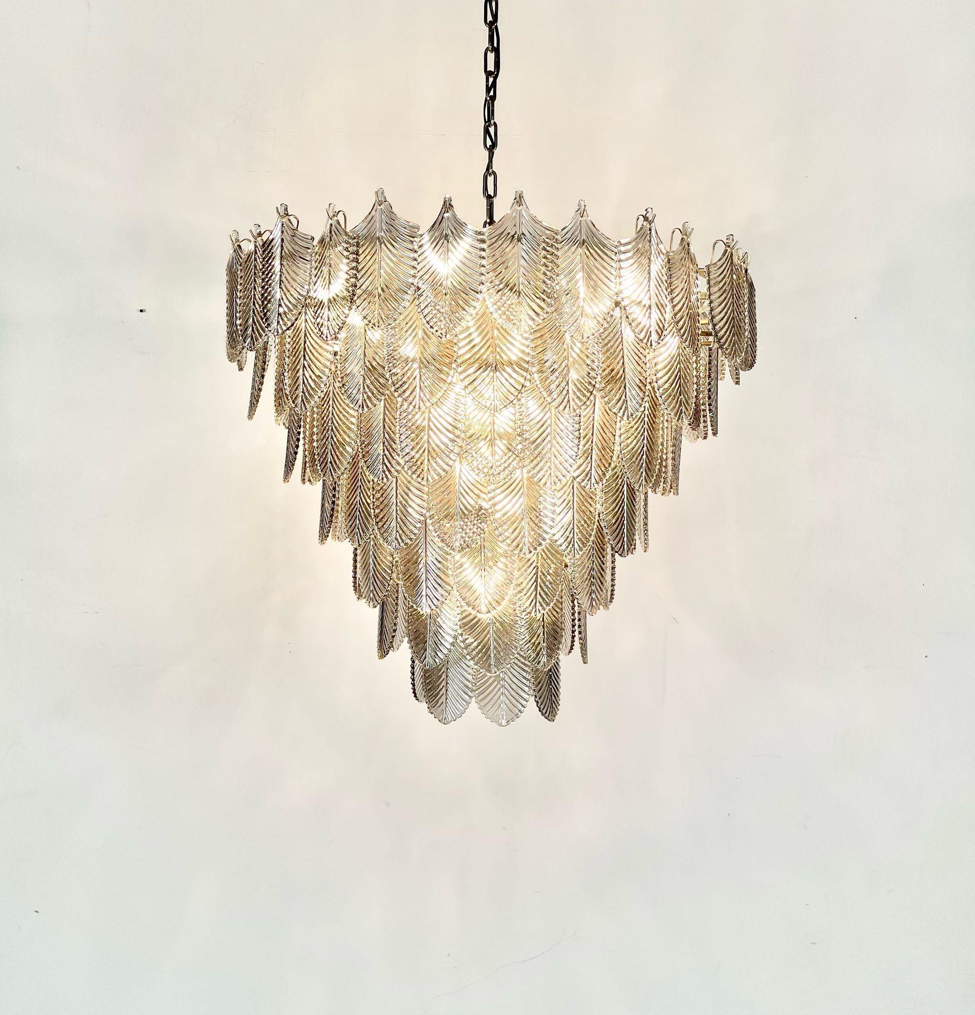 Modern Art Deco Style Chandelier / Pendant, Brass and Smoked Glass by Eicholtz In Good Condition For Sale In Stamford, CT